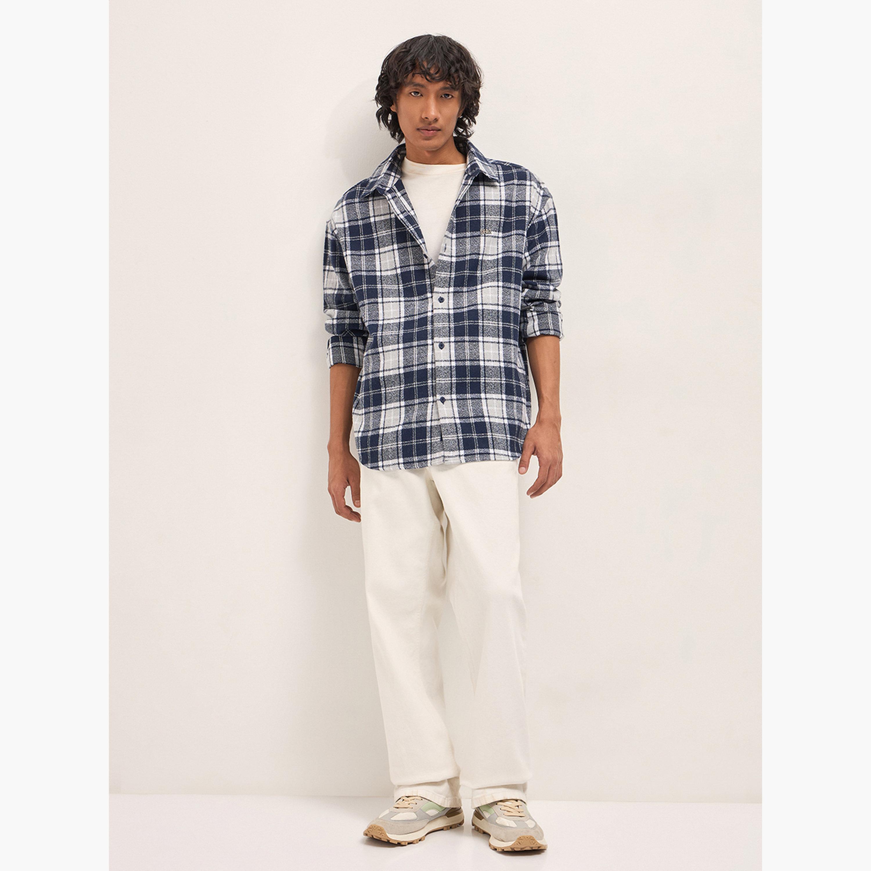 The Bear House X Styli Men's Relaxed Fit Flannel Checked Cotton Blend Overshirt-men-clothing-shirts-image-3