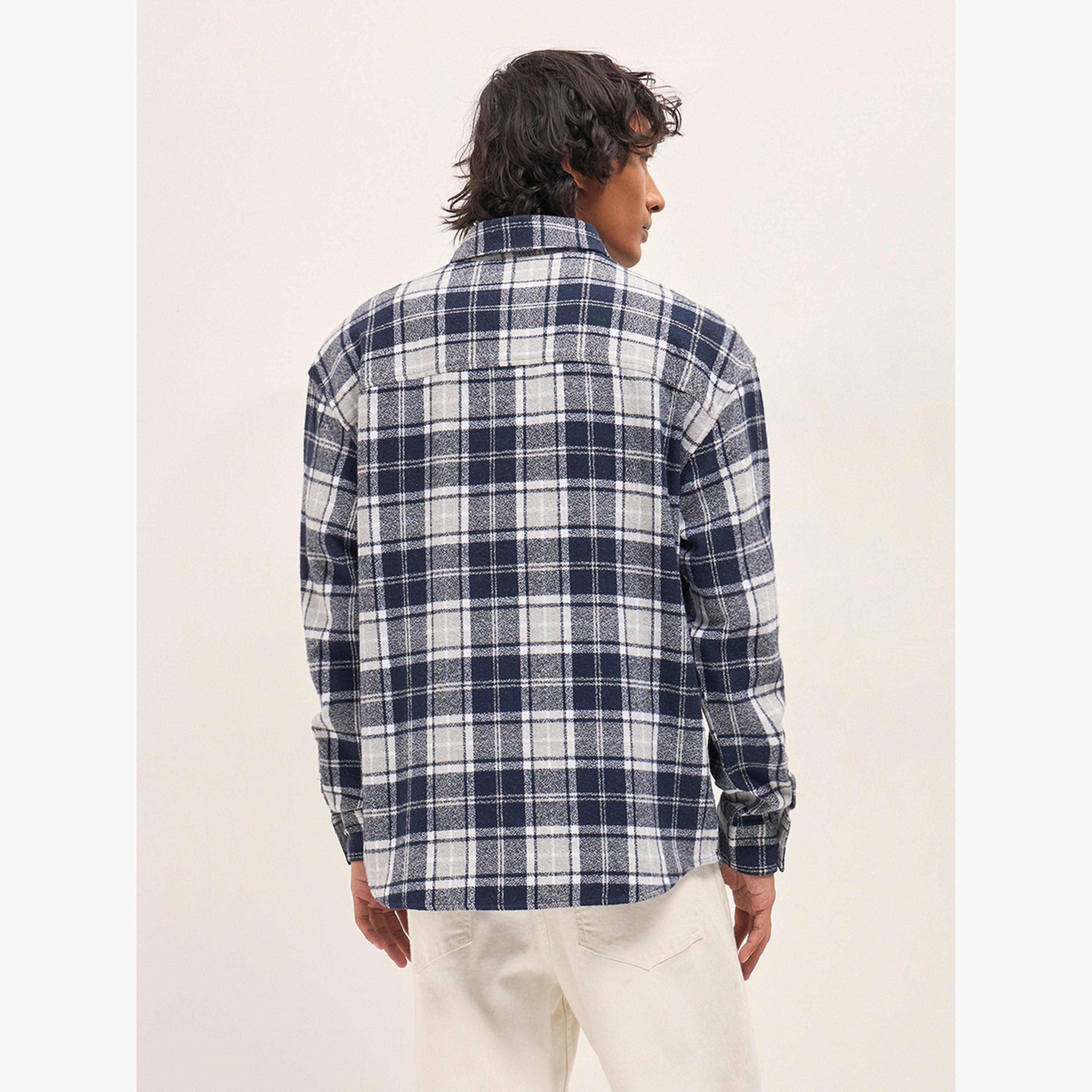 The Bear House X Styli Men's Relaxed Fit Flannel Checked Cotton Blend Overshirt-men-clothing-shirts-image-4
