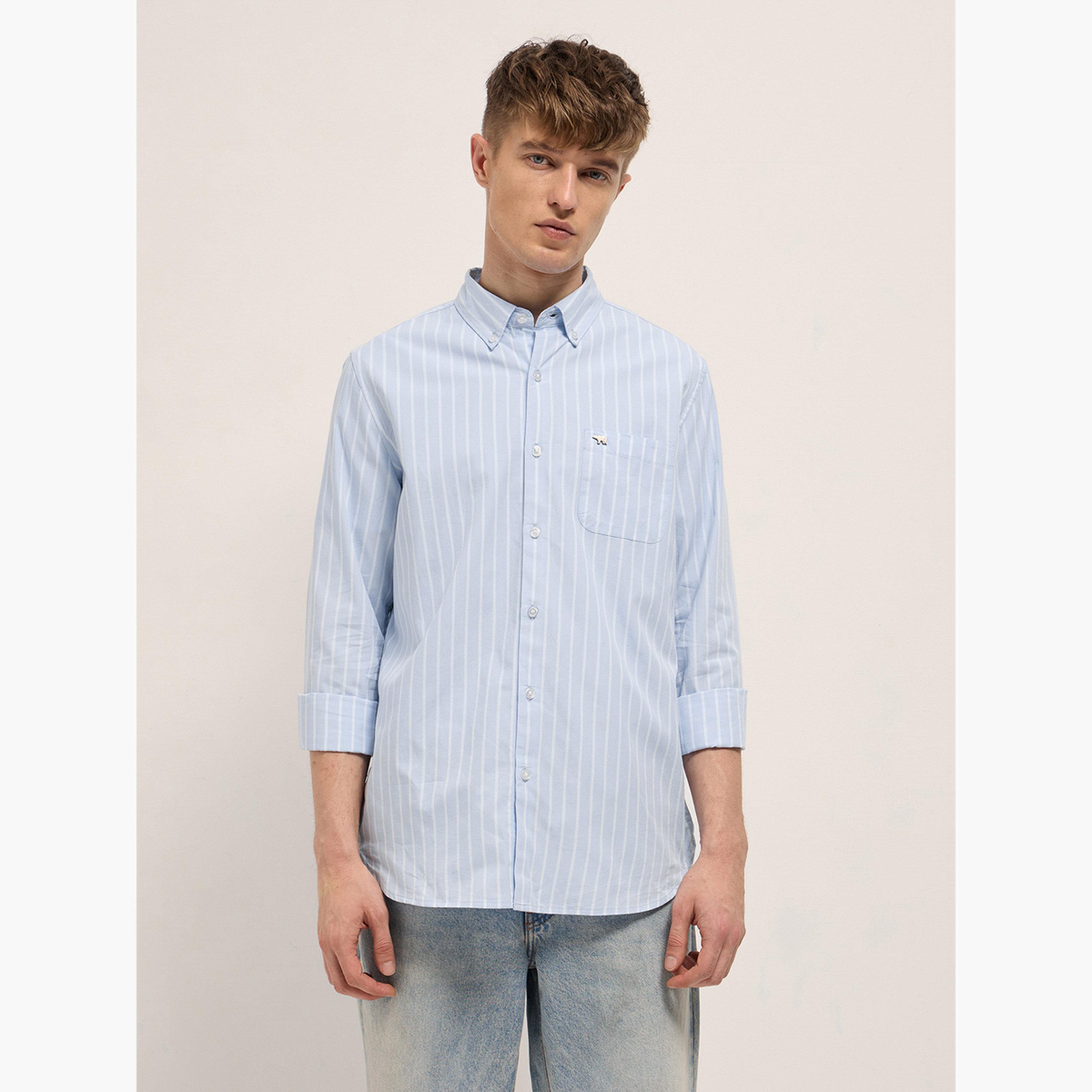 ذا بير هاوس × ستايلي - قميص رجالي قطني مخطط بقصة ضيقة لإطلالة الكاجوال-men-clothing-shirts-image-1