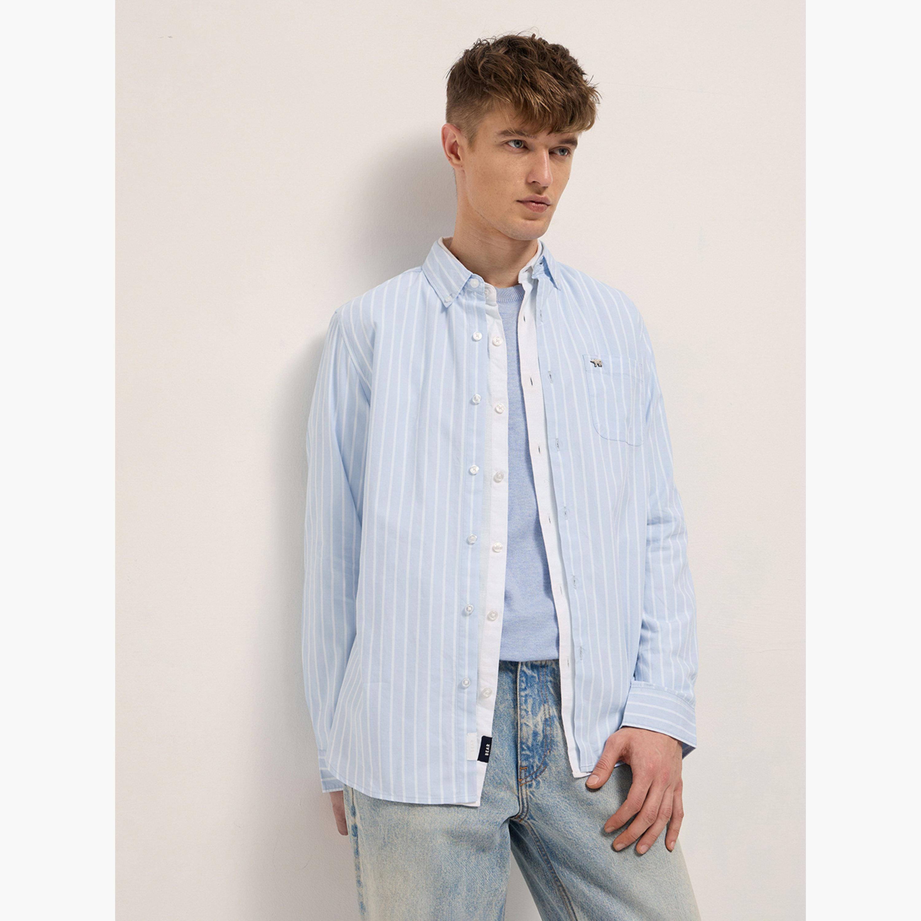 ذا بير هاوس × ستايلي - قميص رجالي قطني مخطط بقصة ضيقة لإطلالة الكاجوال-men-clothing-shirts-image-5