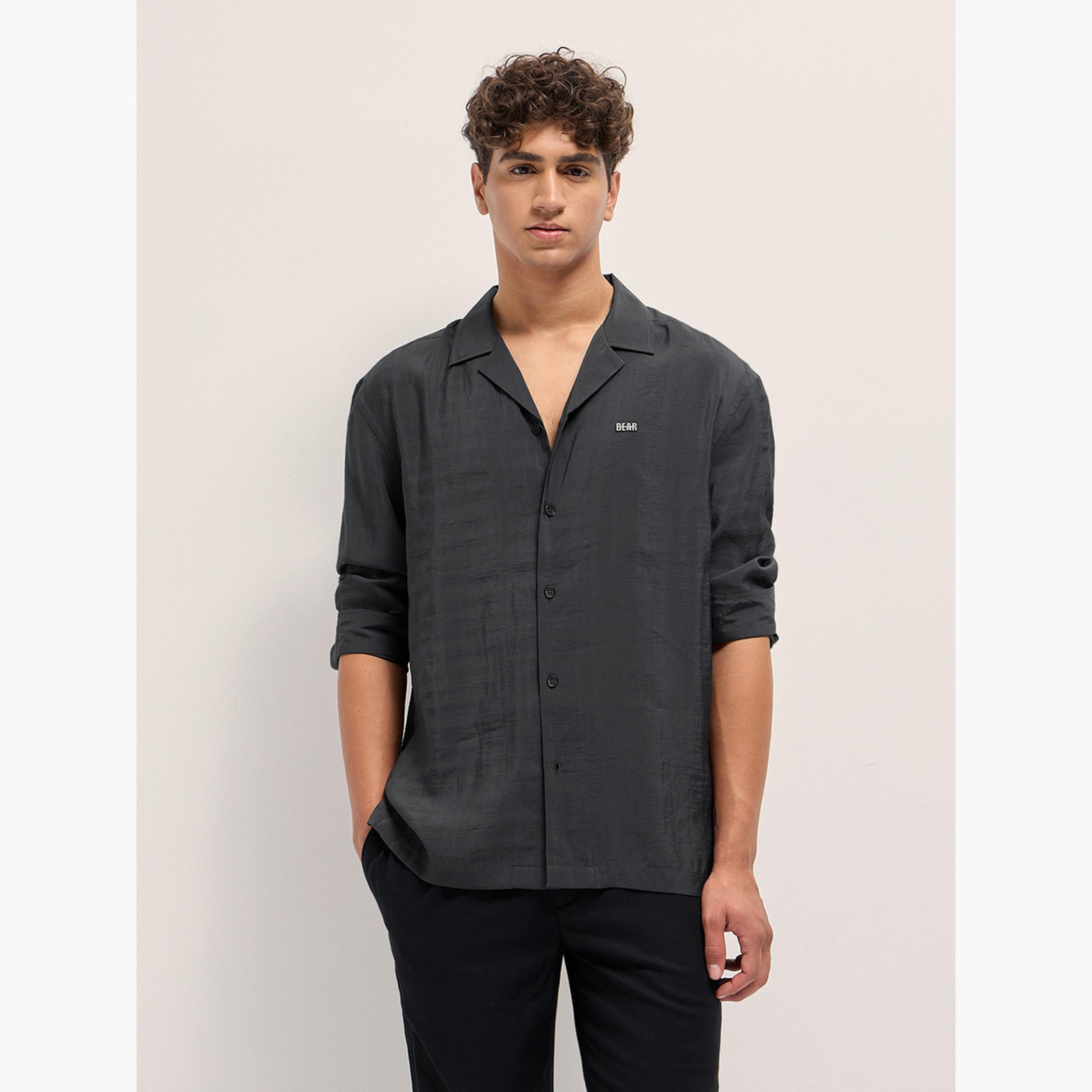 The Bear House X Styli Men Solid Cuban Collar Oversized Fit Casual Shirt-men-clothing-shirts-image-1