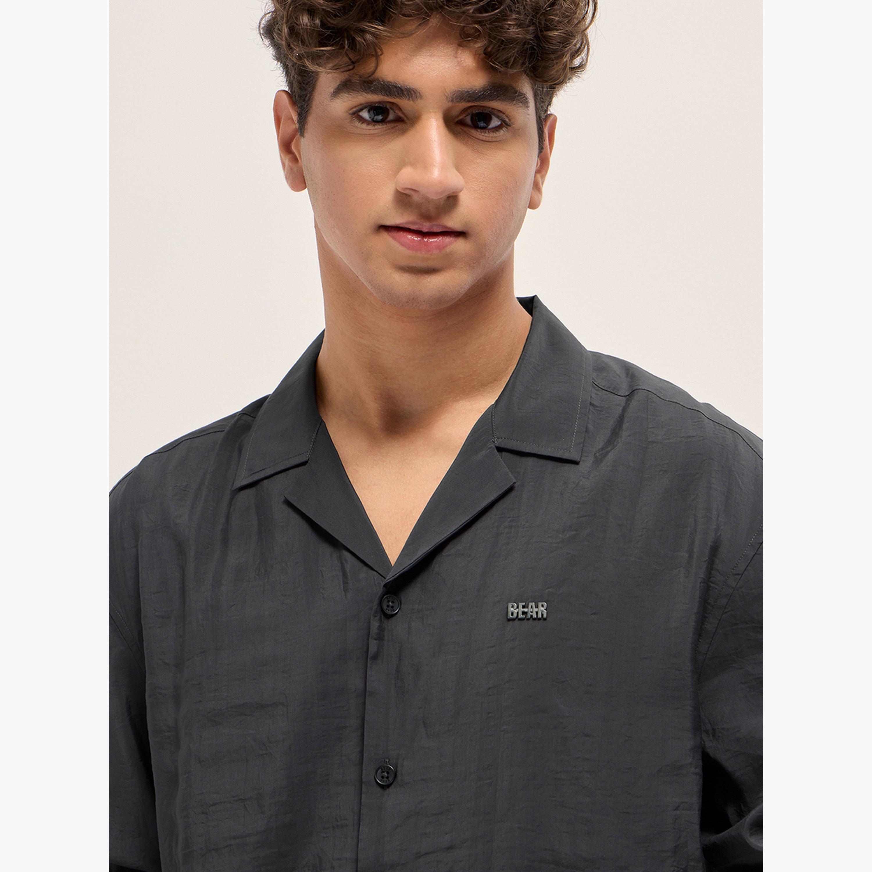 The Bear House X Styli Men Solid Cuban Collar Oversized Fit Casual Shirt-men-clothing-shirts-image-2