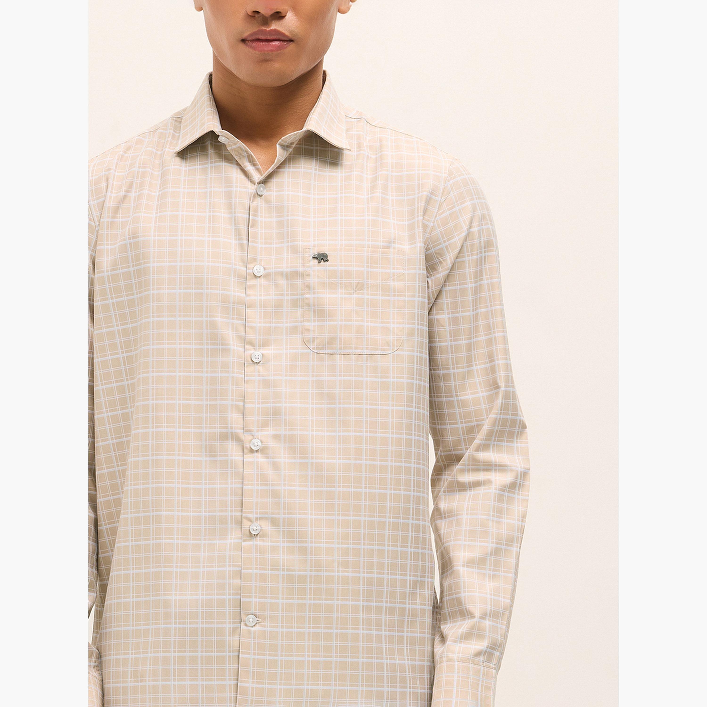 ذا بير هاوس × ستايلي - قميص رجالي رسمي من البوليستر والقطن قصة محددة بنقشة مربعات-men-clothing-shirts-image-3