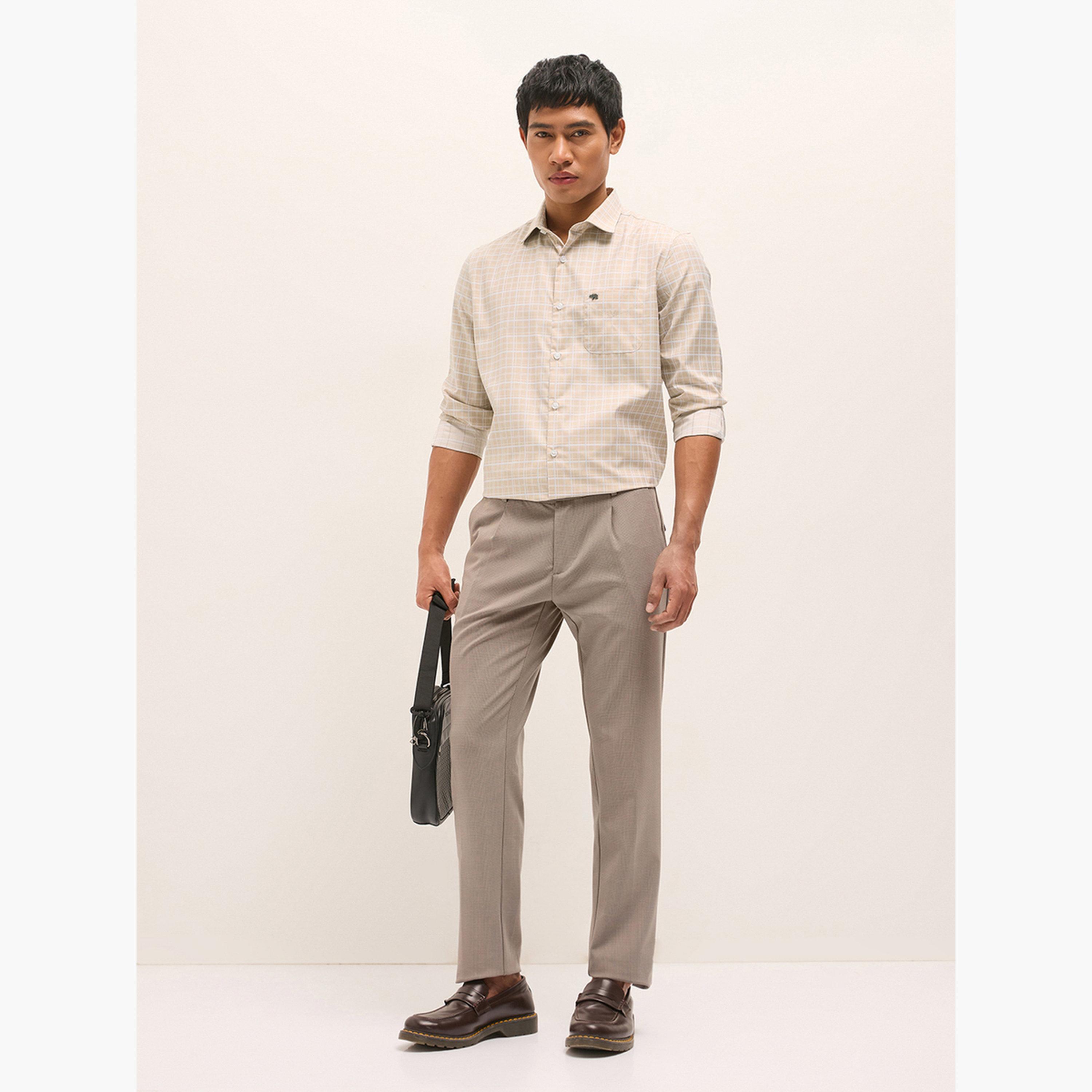 ذا بير هاوس × ستايلي - قميص رجالي رسمي من البوليستر والقطن قصة محددة بنقشة مربعات-men-clothing-shirts-image-4