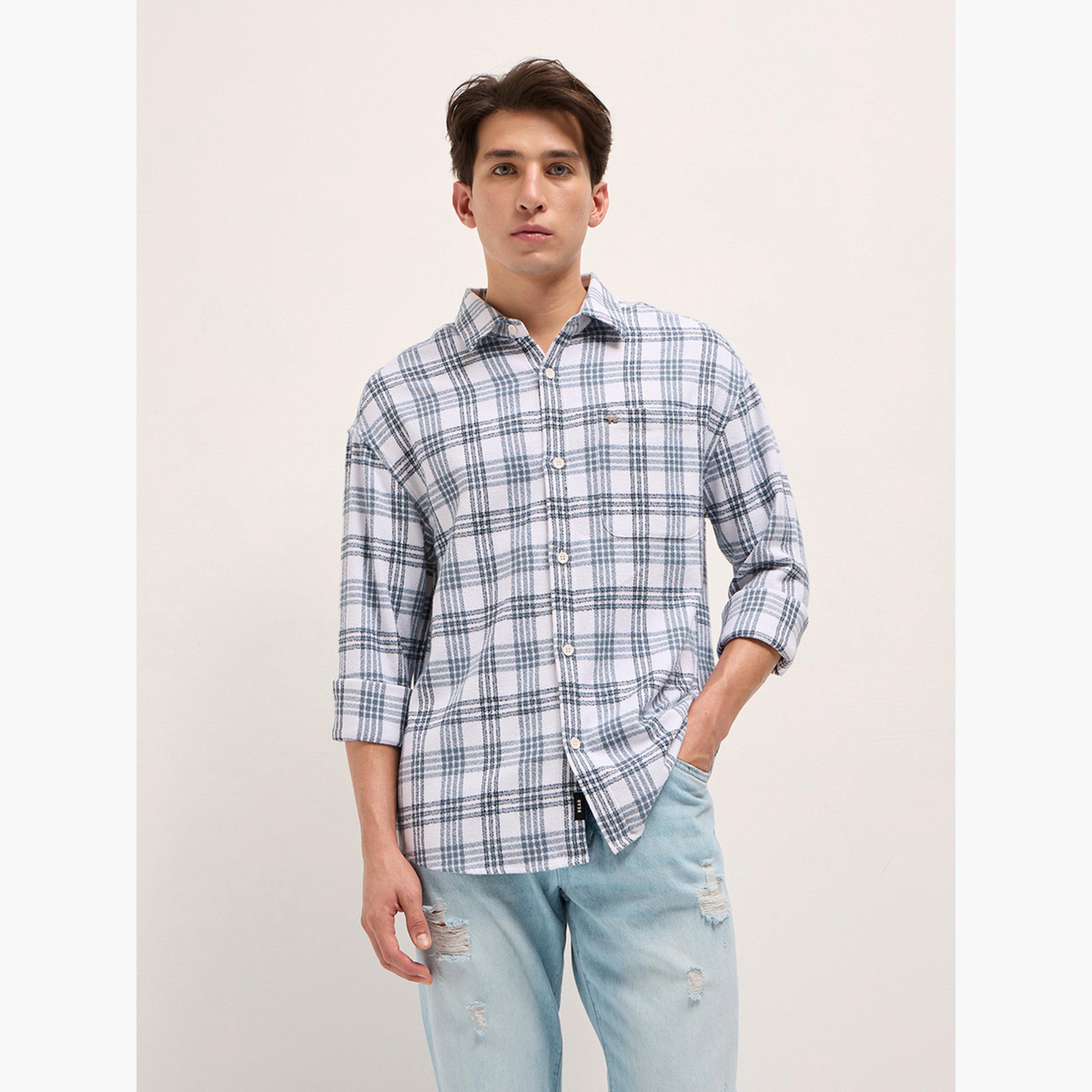The Bear House X Styli Men's Pure Cotton Checked Relaxed Fit Casual Shirt-men-clothing-shirts-image-1
