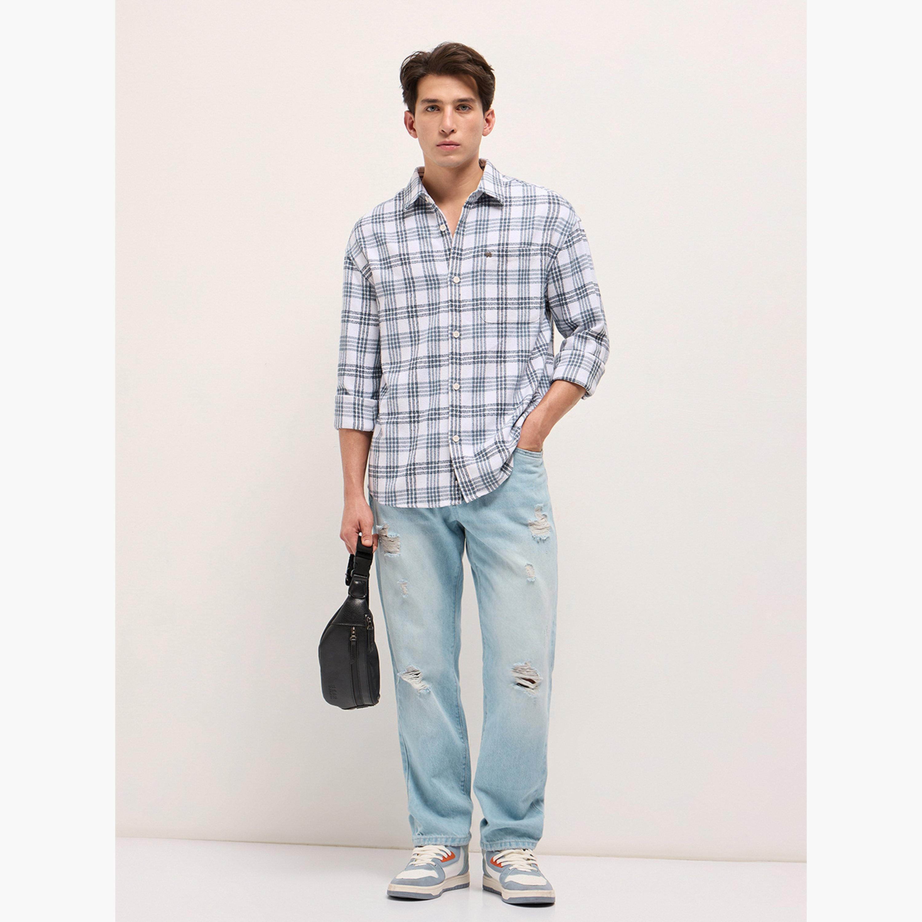 The Bear House X Styli Men's Pure Cotton Checked Relaxed Fit Casual Shirt-men-clothing-shirts-image-4