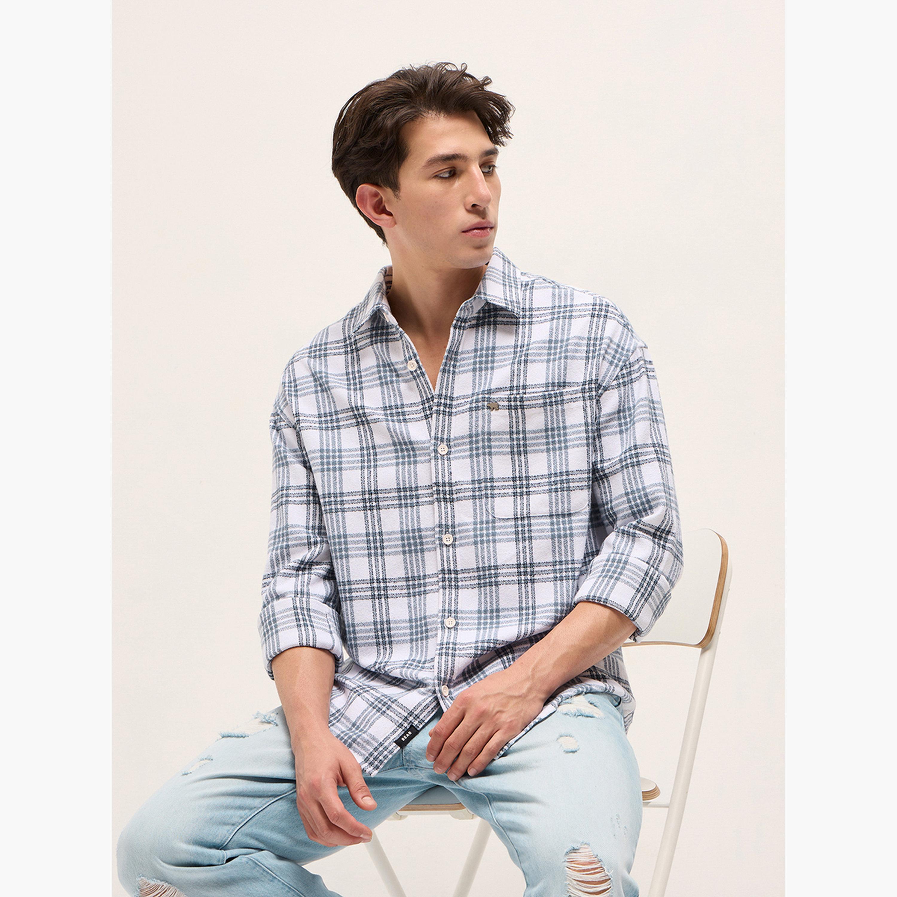 The Bear House X Styli Men's Pure Cotton Checked Relaxed Fit Casual Shirt-men-clothing-shirts-image-5