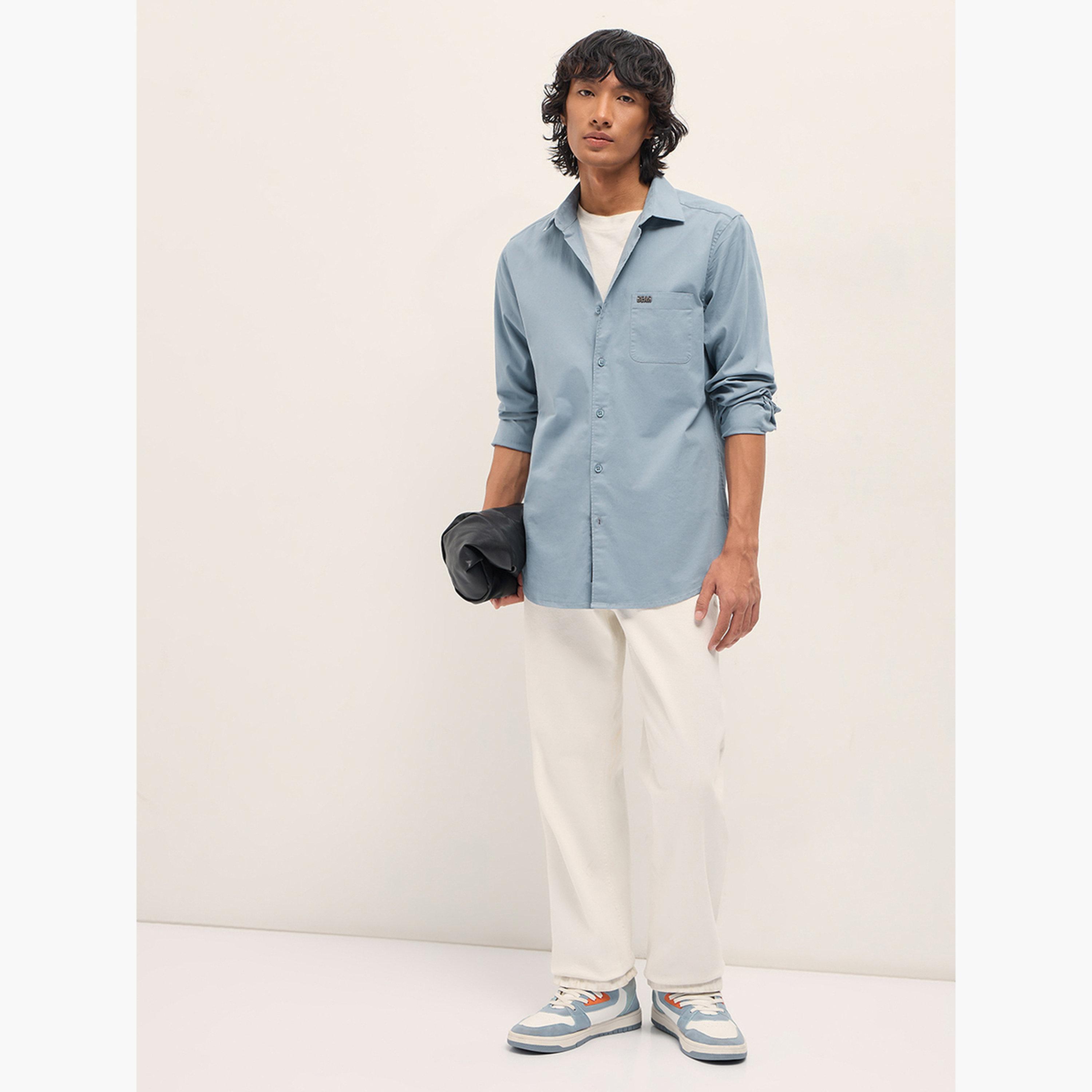 The Bear House X Styli Men's Solid Cotton Blend Slim Fit Casual Shirt-men-clothing-shirts-image-3