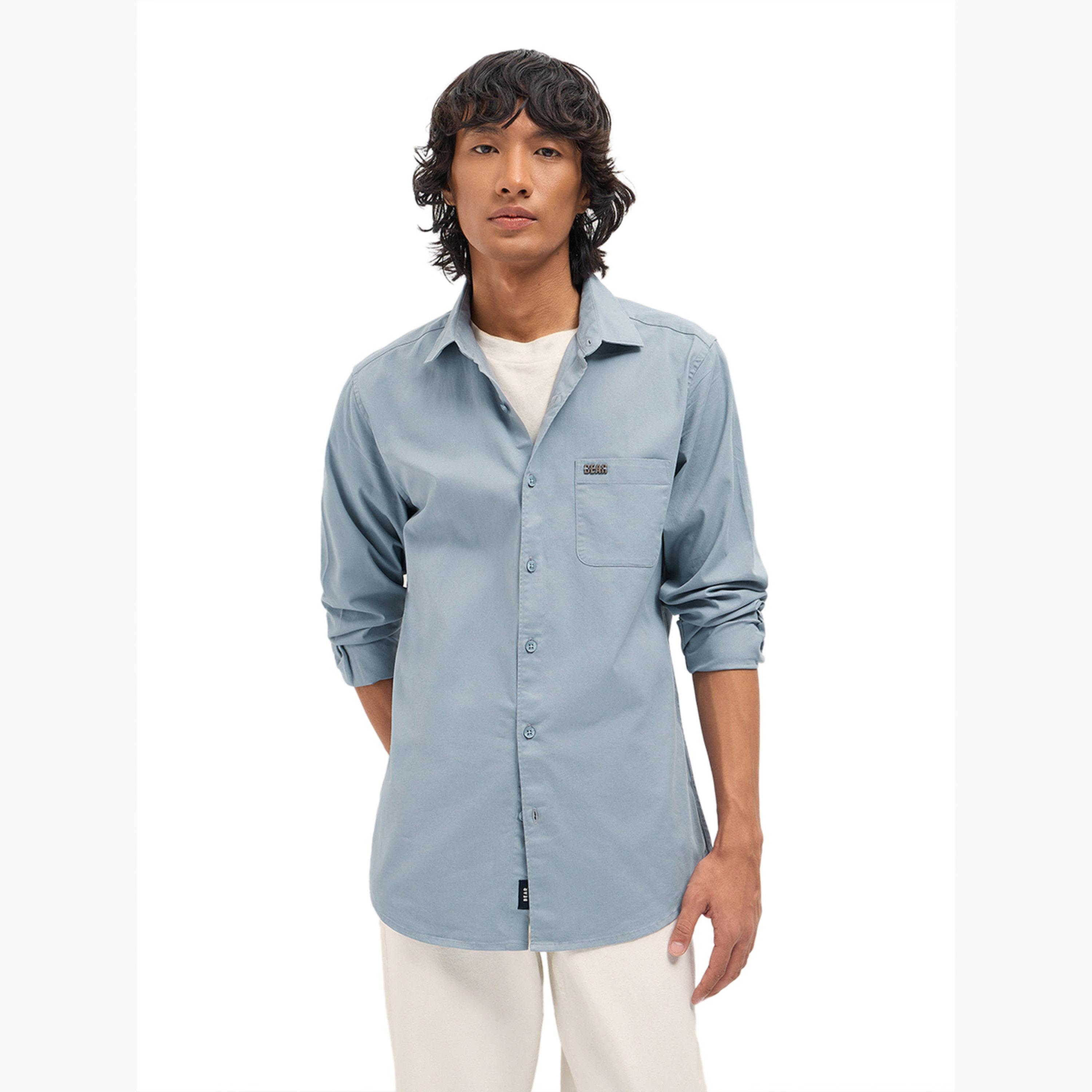 ذا بير هاوس × ستايلي - قميص رجالي كاجوال بقصة ضيقة مصنوع من مزيج القطن السادة-men-clothing-shirts-image-4
