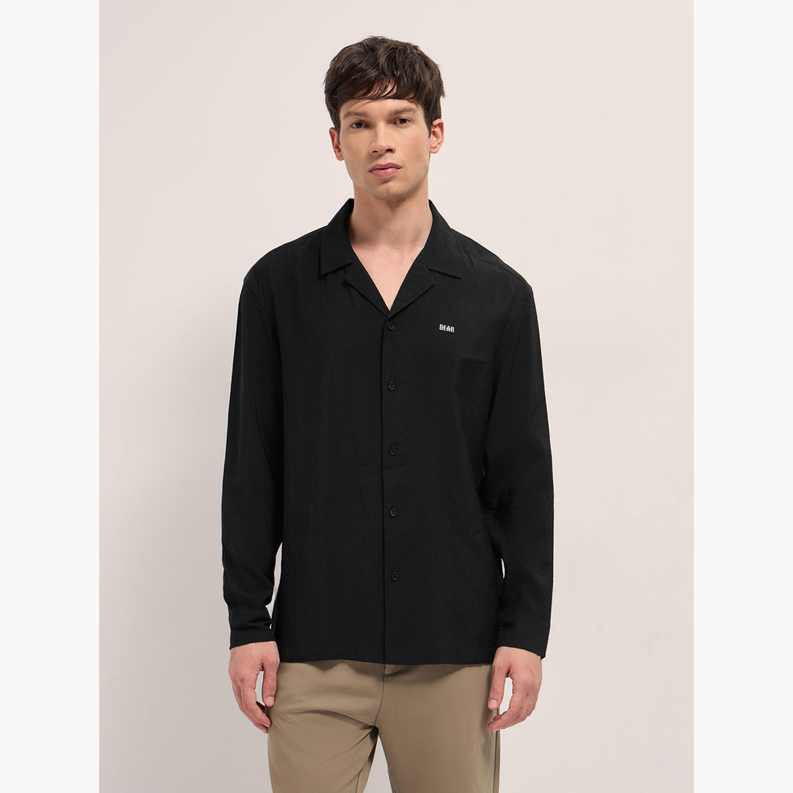 ذا بير هاوس × ستايلي - قميص رجالي سادة بياقة كوبية وقصة واسعة لإطلالة الكاجوال-men-clothing-shirts-image-1