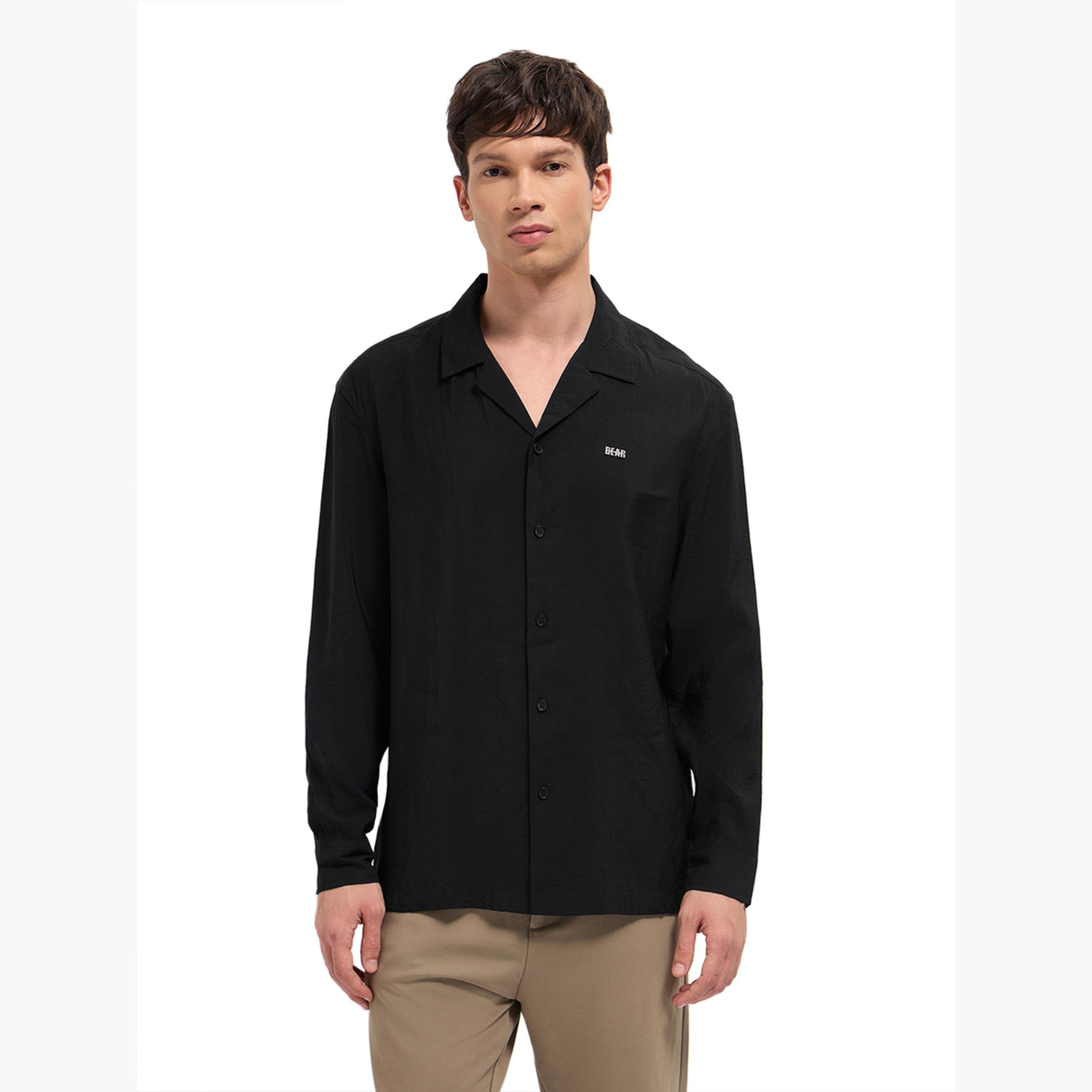 ذا بير هاوس × ستايلي - قميص رجالي سادة بياقة كوبية وقصة واسعة لإطلالة الكاجوال-men-clothing-shirts-image-3