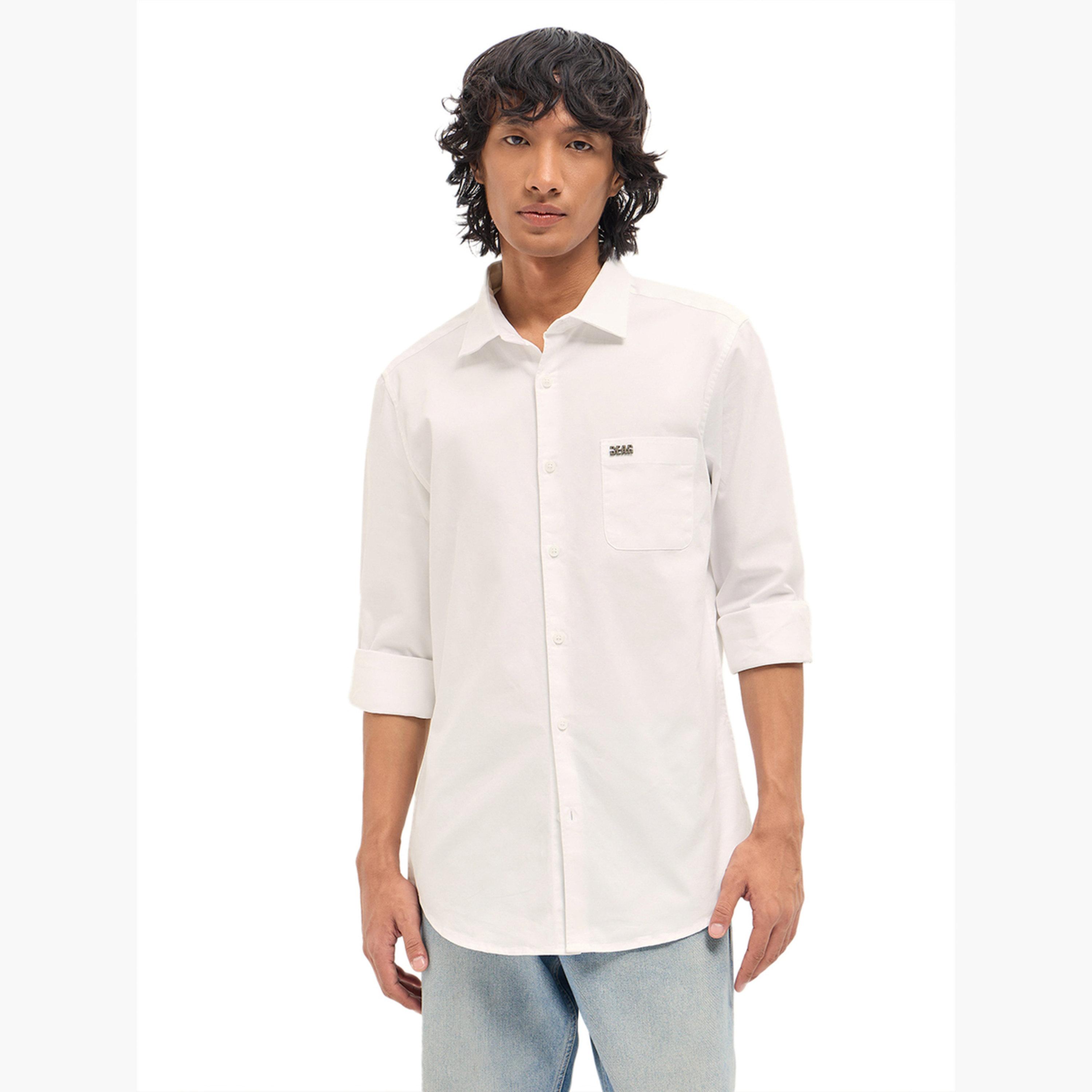ذا بير هاوس × ستايلي - قميص رجالي كاجوال بقصة ضيقة مصنوع من مزيج القطن السادة-men-clothing-shirts-image-1