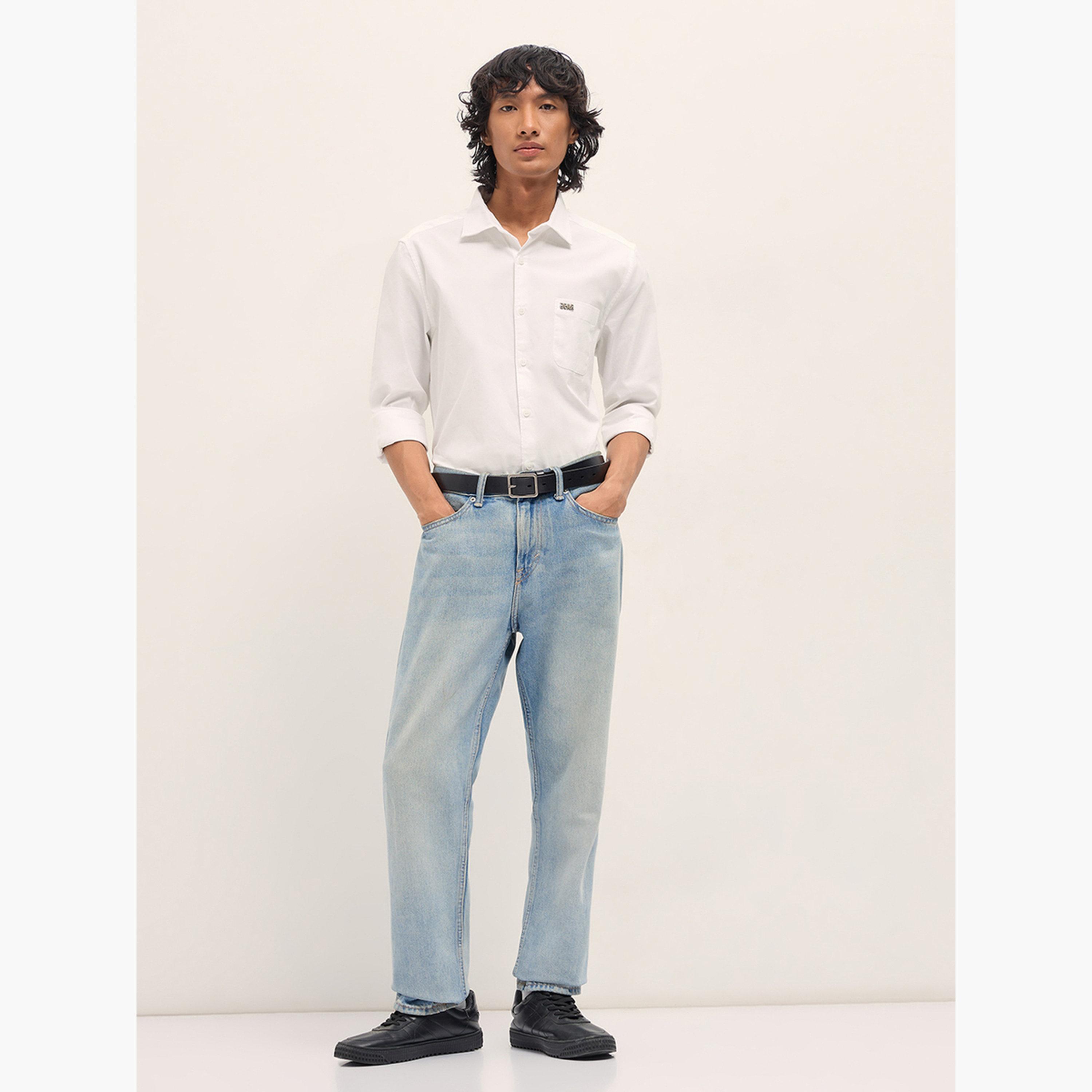 ذا بير هاوس × ستايلي - قميص رجالي كاجوال بقصة ضيقة مصنوع من مزيج القطن السادة-men-clothing-shirts-image-2