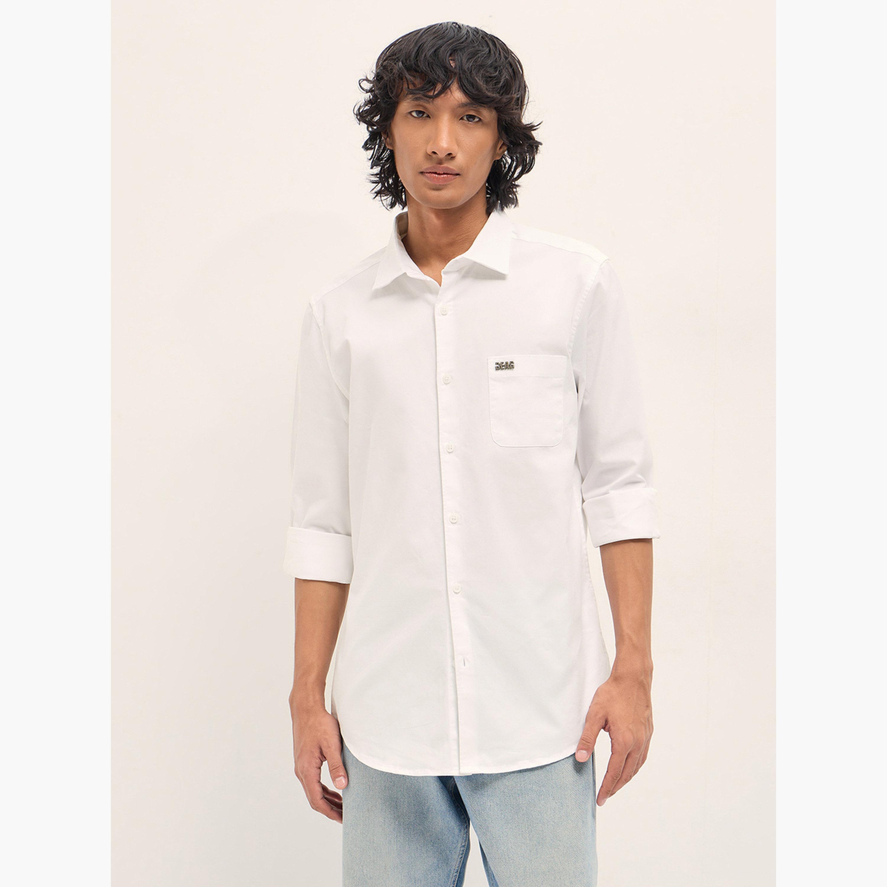 ذا بير هاوس × ستايلي - قميص رجالي كاجوال بقصة ضيقة مصنوع من مزيج القطن السادة-men-clothing-shirts-image-4