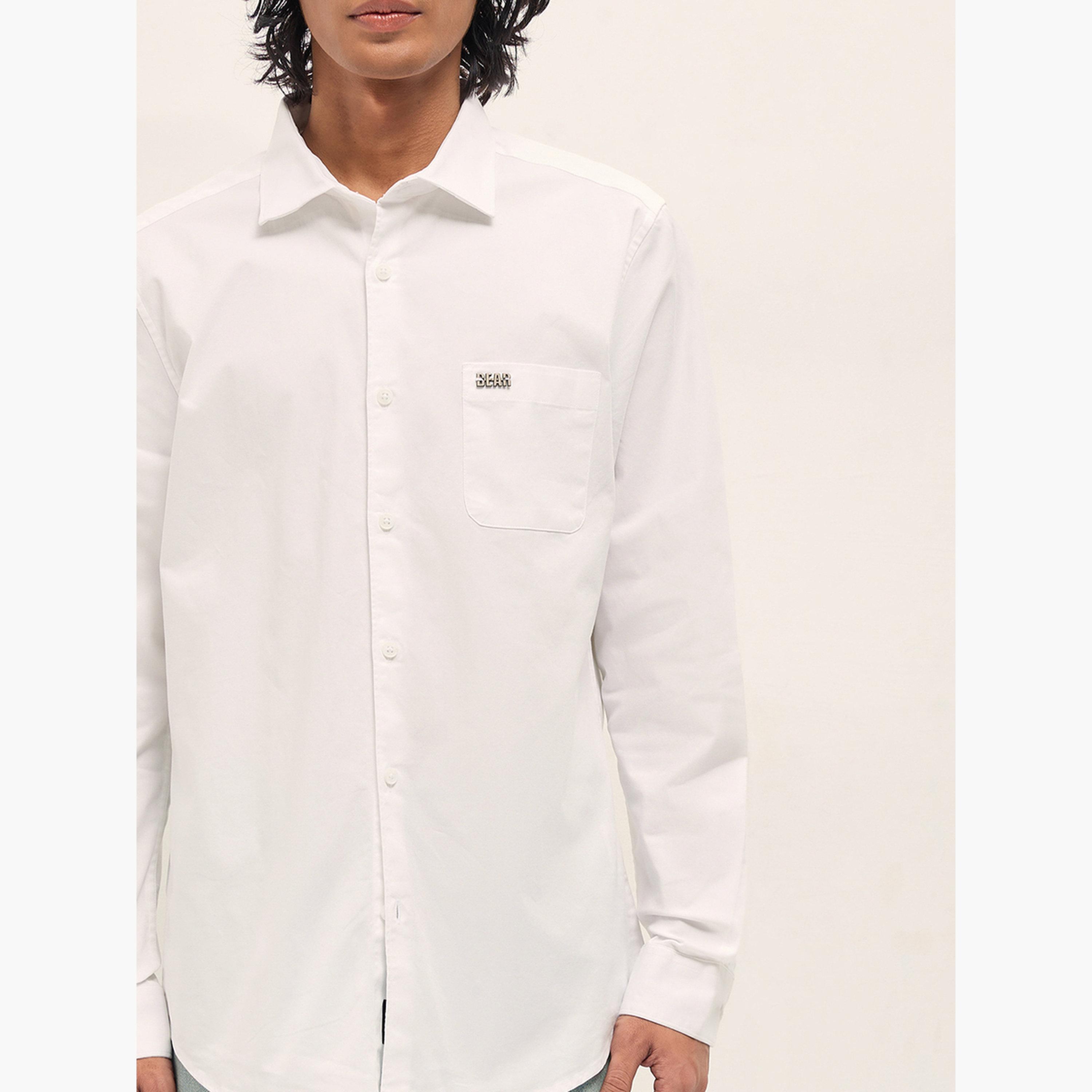 ذا بير هاوس × ستايلي - قميص رجالي كاجوال بقصة ضيقة مصنوع من مزيج القطن السادة-men-clothing-shirts-image-5