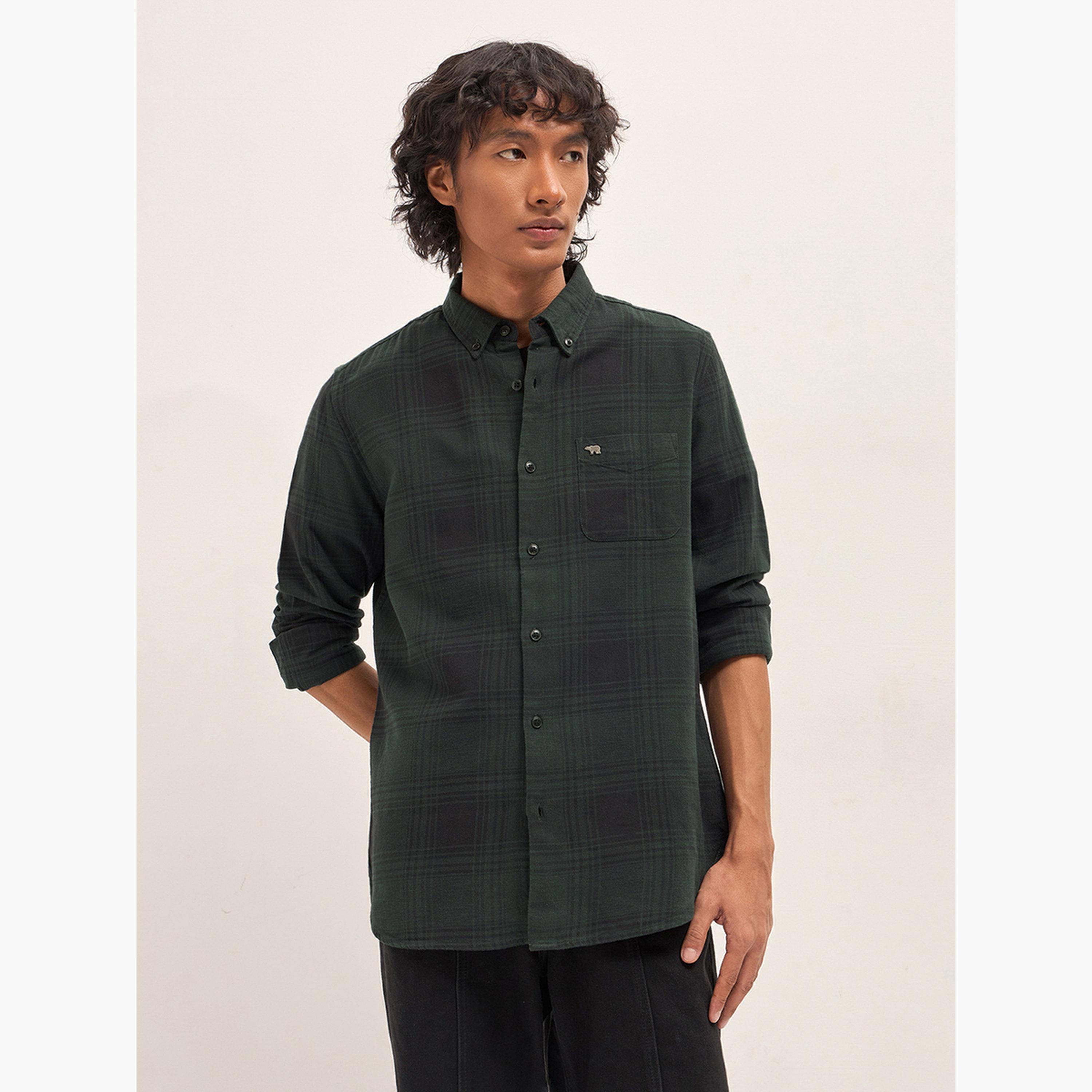 ذا بير هاوس × ستايلي - قميص رجالي قطني كاروهات بقصة ضيقة لإطلالة الكاجوال-men-clothing-shirts-image-1