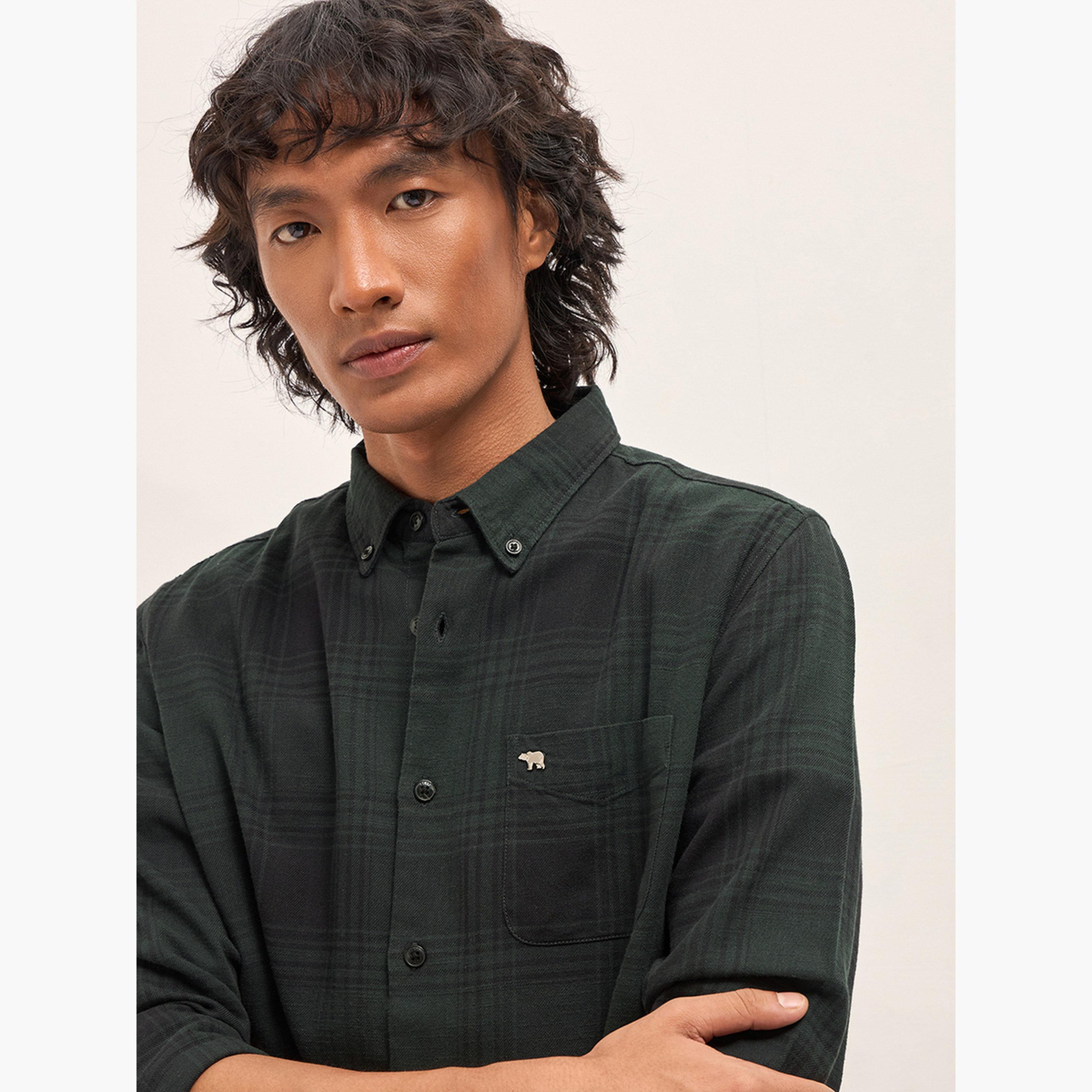 ذا بير هاوس × ستايلي - قميص رجالي قطني كاروهات بقصة ضيقة لإطلالة الكاجوال-men-clothing-shirts-image-2