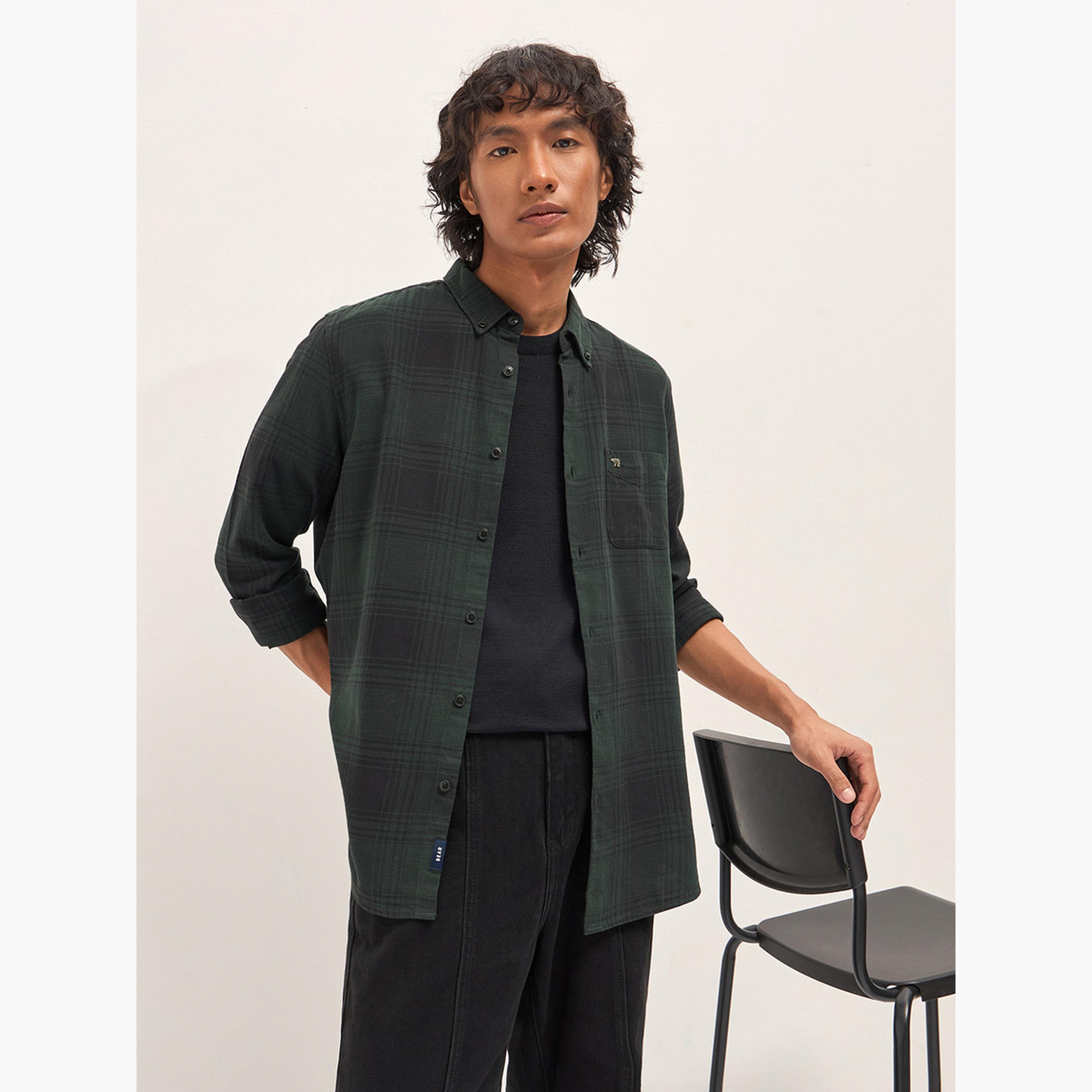 ذا بير هاوس × ستايلي - قميص رجالي قطني كاروهات بقصة ضيقة لإطلالة الكاجوال-men-clothing-shirts-image-5