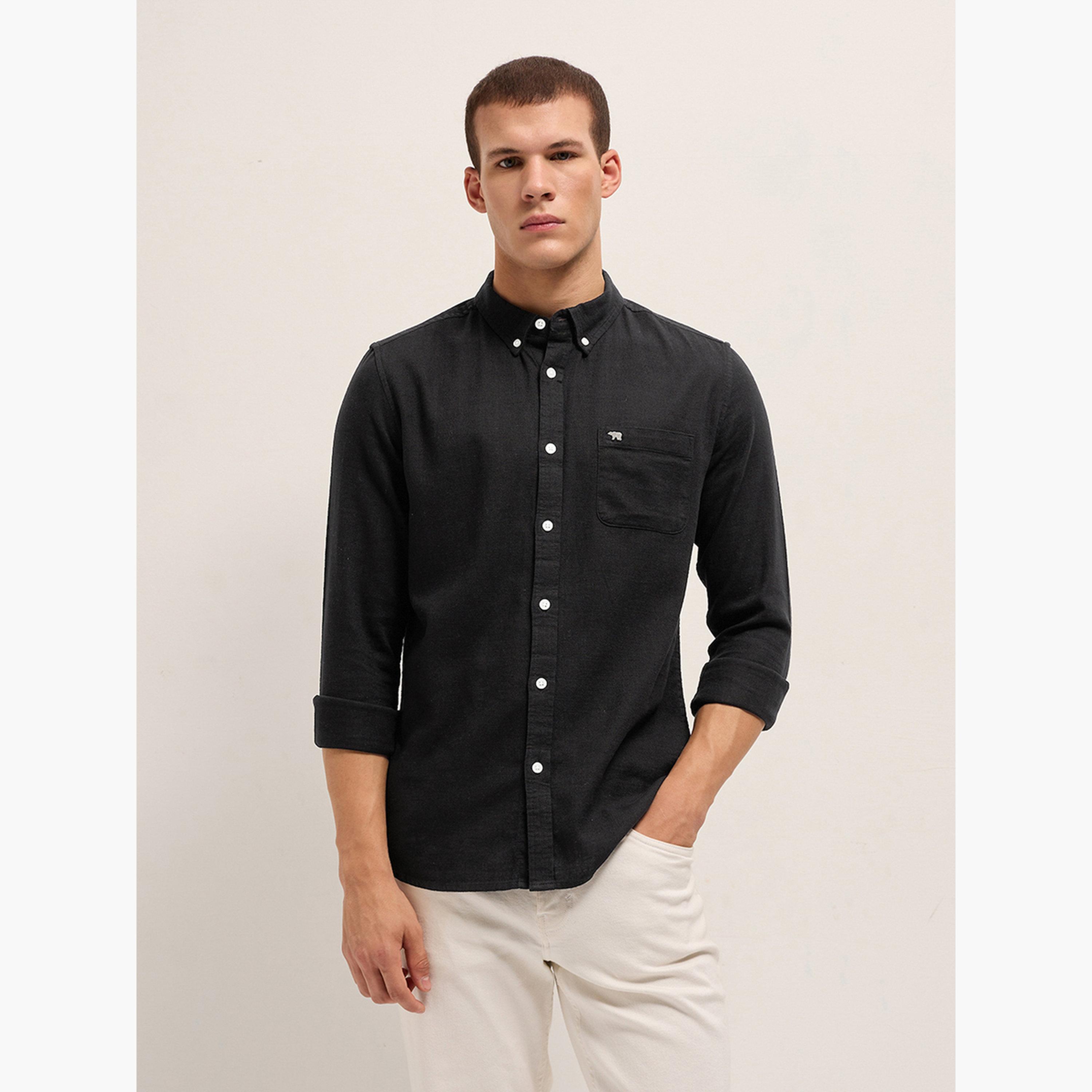 ذا بير هاوس × ستايلي - قميص رجالي قطني سادة بقصة ضيقة لإطلالة الكاجوال-men-clothing-shirts-image-1