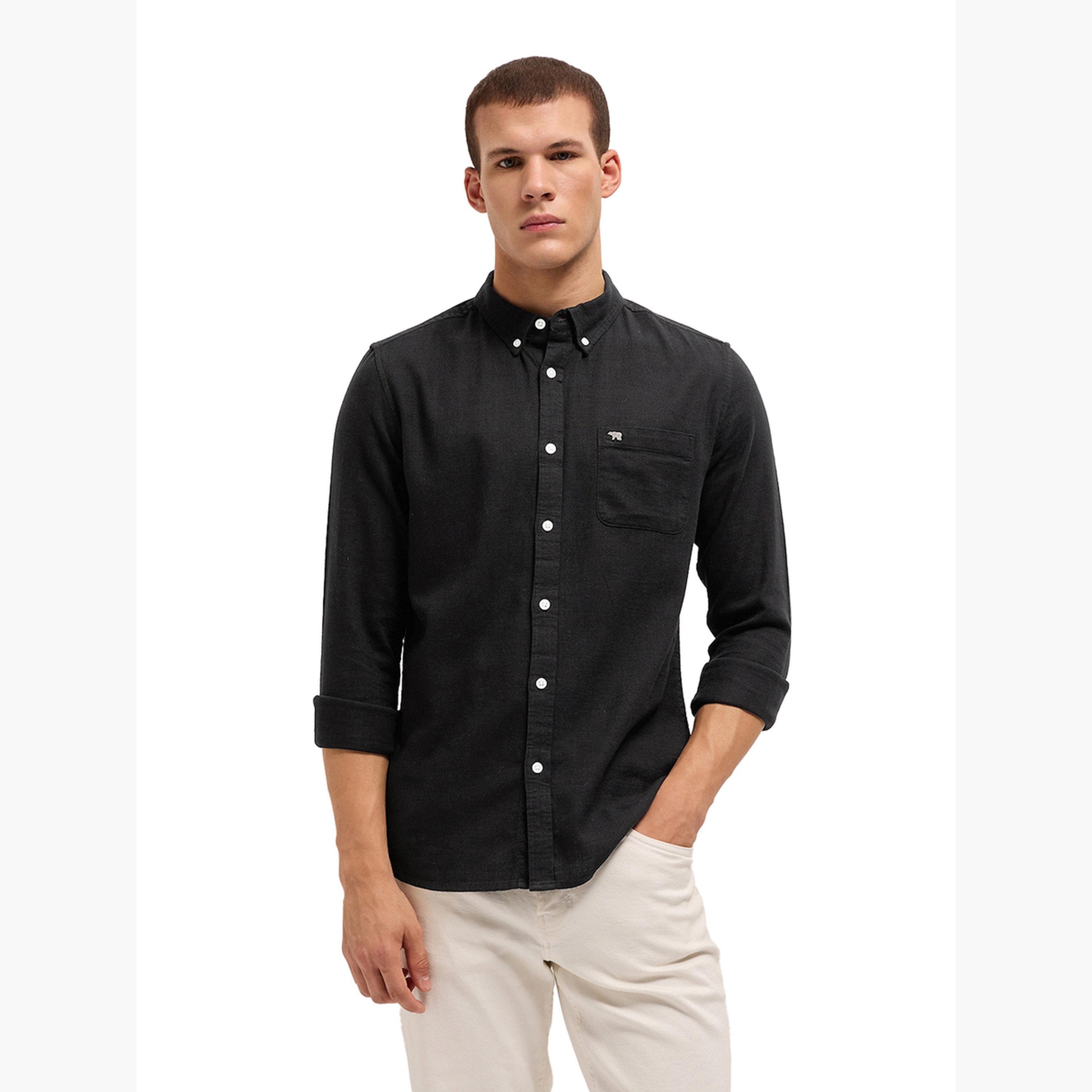 ذا بير هاوس × ستايلي - قميص رجالي قطني سادة بقصة ضيقة لإطلالة الكاجوال-men-clothing-shirts-image-4