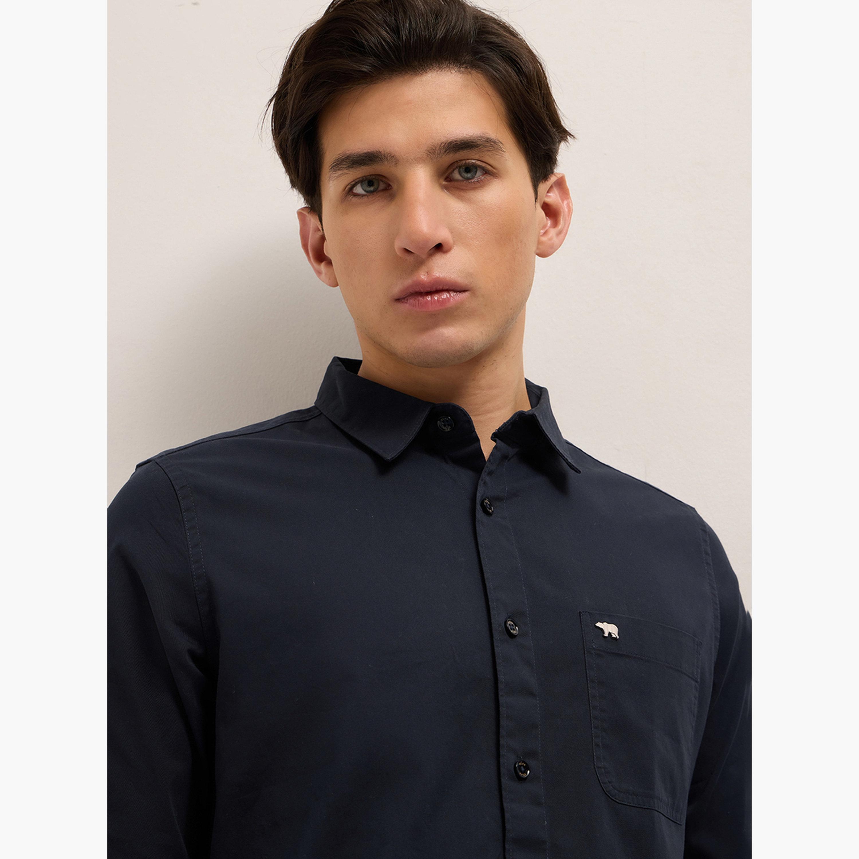 The Bear House X Styli navy blue cotton solid slim fit casual shirt-men-clothing-shirts-image-2