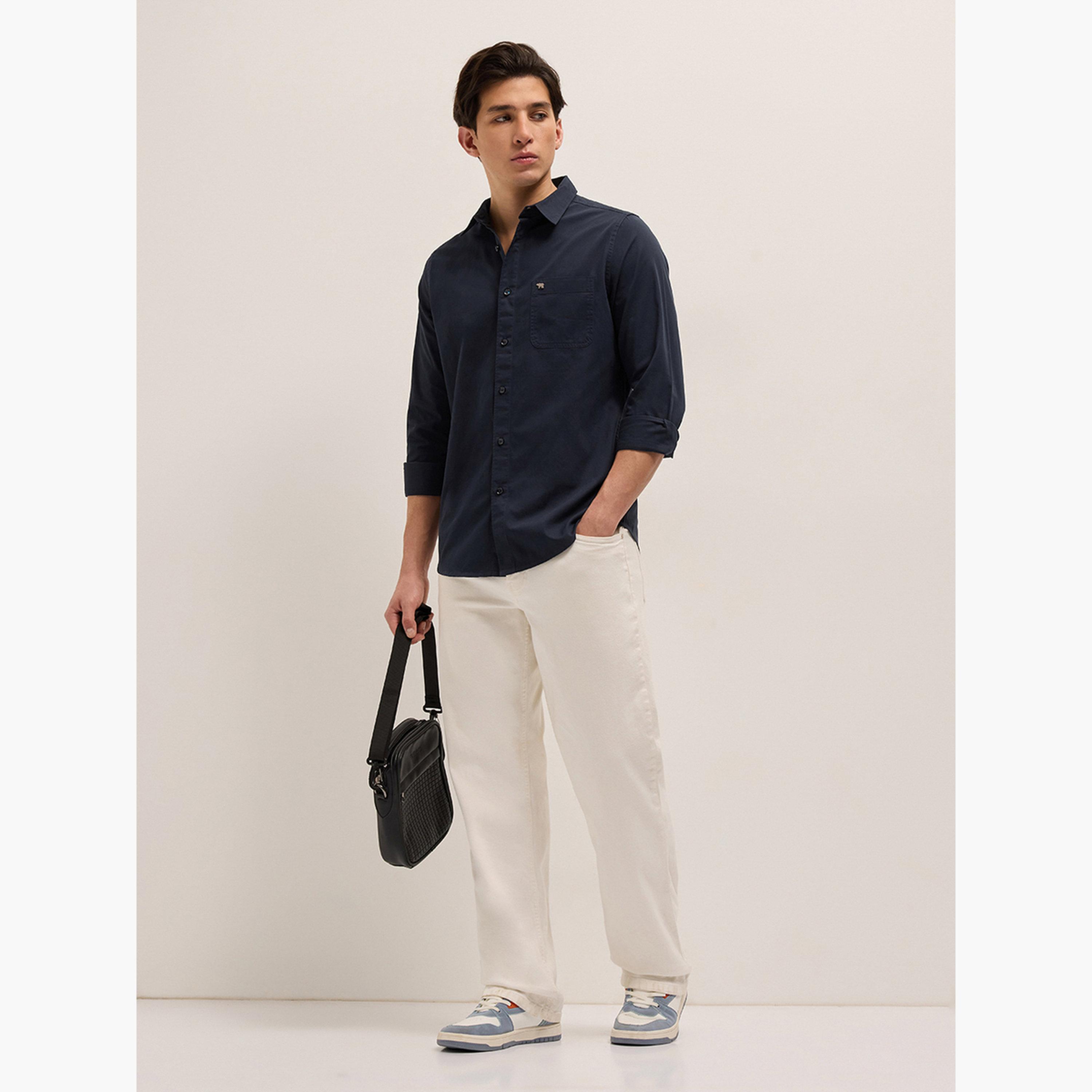 The Bear House X Styli navy blue cotton solid slim fit casual shirt-men-clothing-shirts-image-3