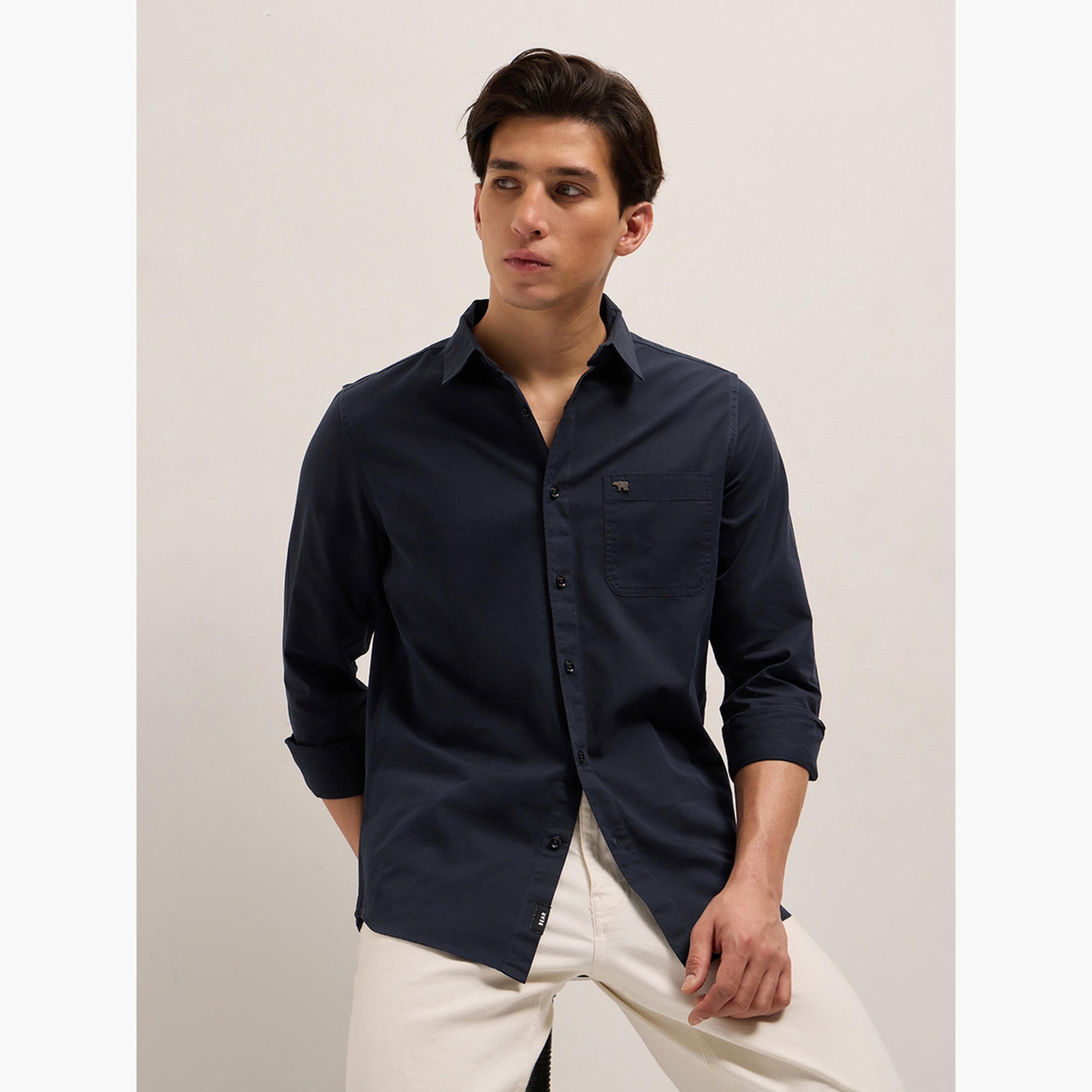 The Bear House X Styli navy blue cotton solid slim fit casual shirt-men-clothing-shirts-image-4