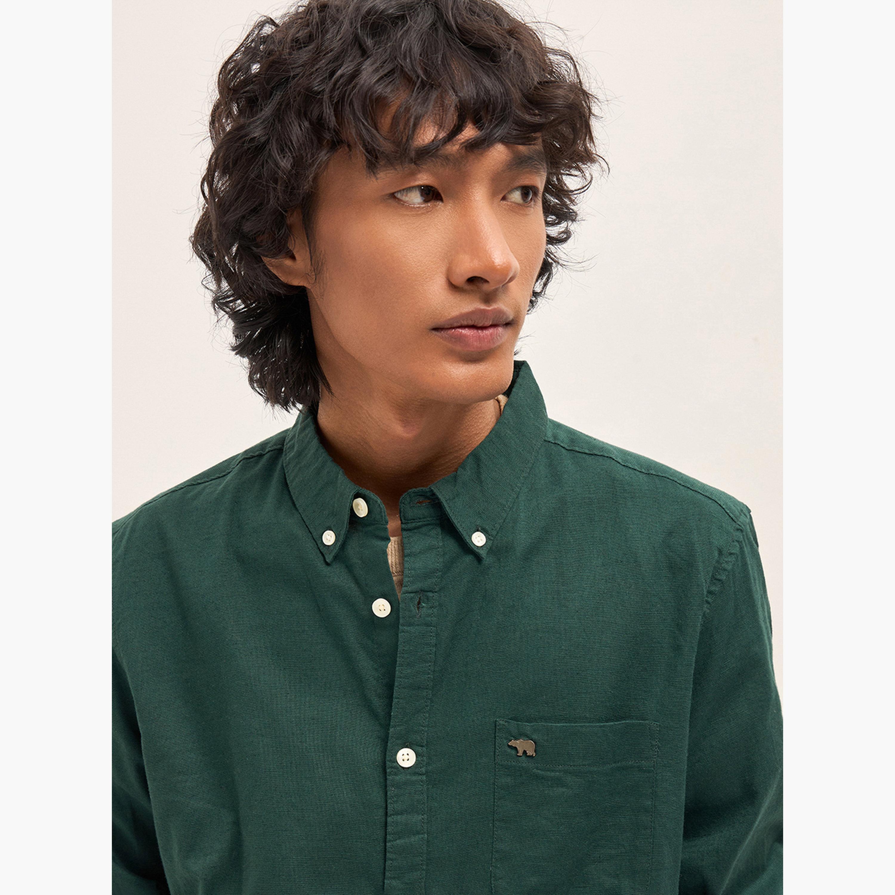 The Bear House X Styli Men Solid Cotton Linen Slim Fit Casual Shirt-men-clothing-shirts-image-3