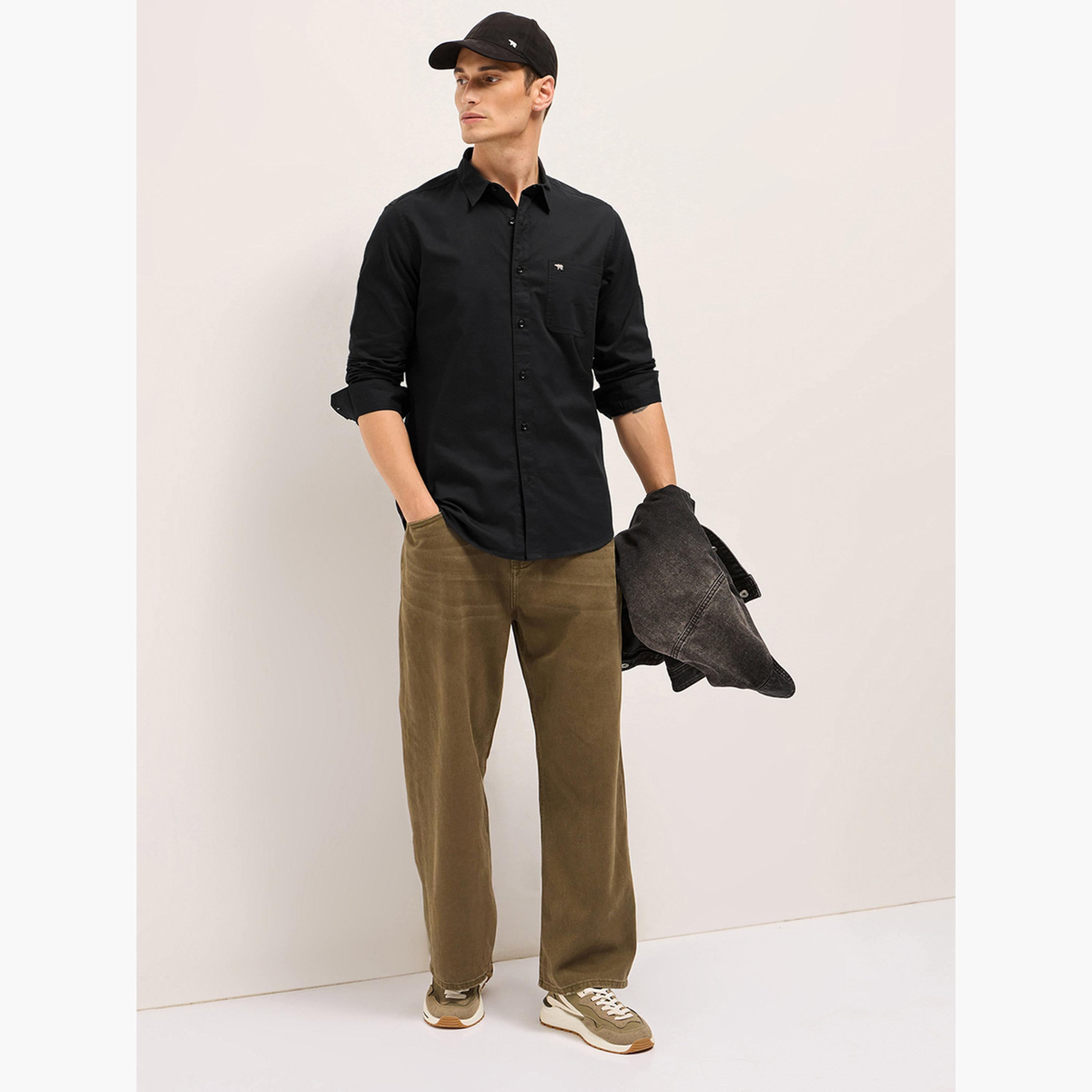 The Bear House X Styli Men's Solid Cotton Slim Fit Casual Shirt-men-clothing-shirts-image-2