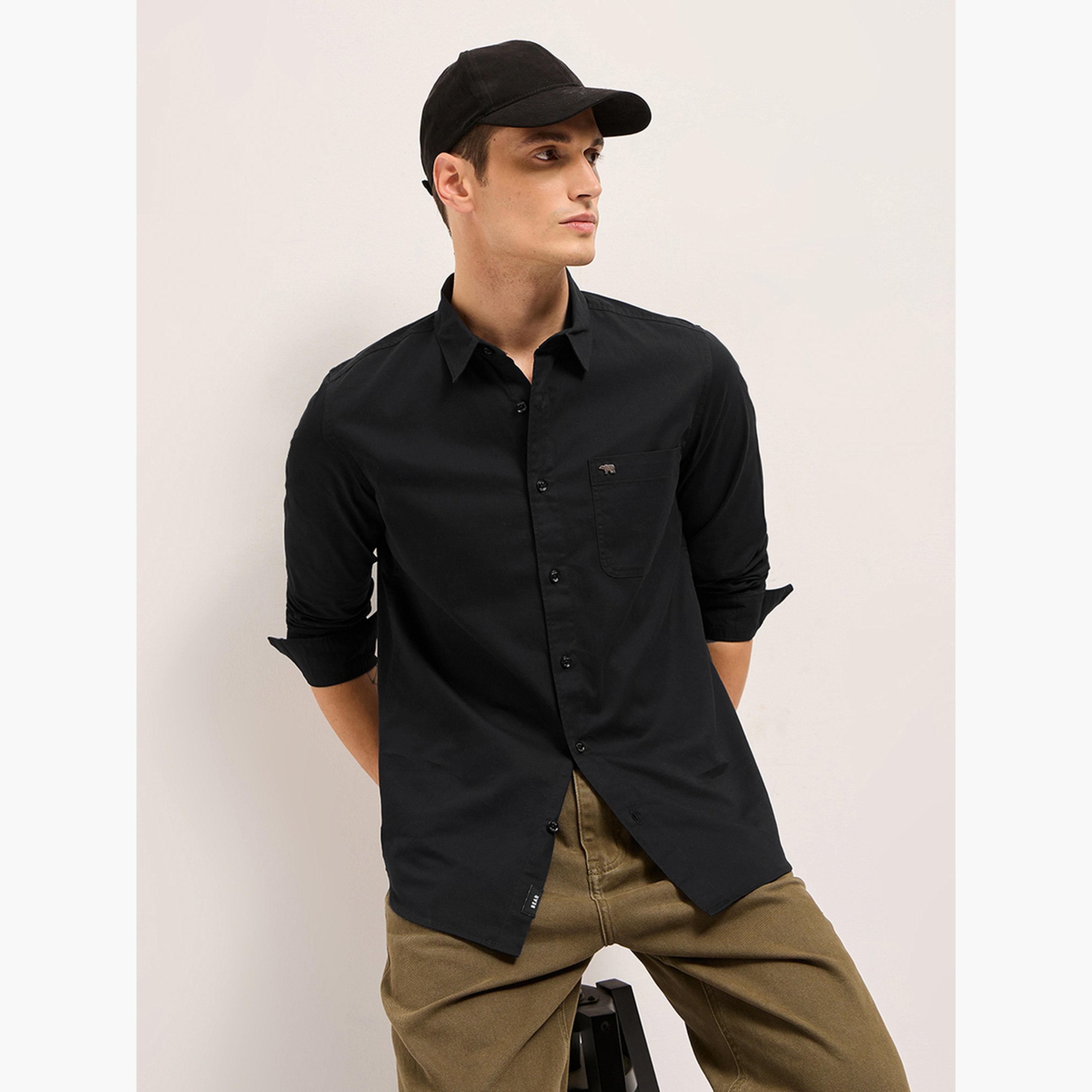 The Bear House X Styli Men's Solid Cotton Slim Fit Casual Shirt-men-clothing-shirts-image-4
