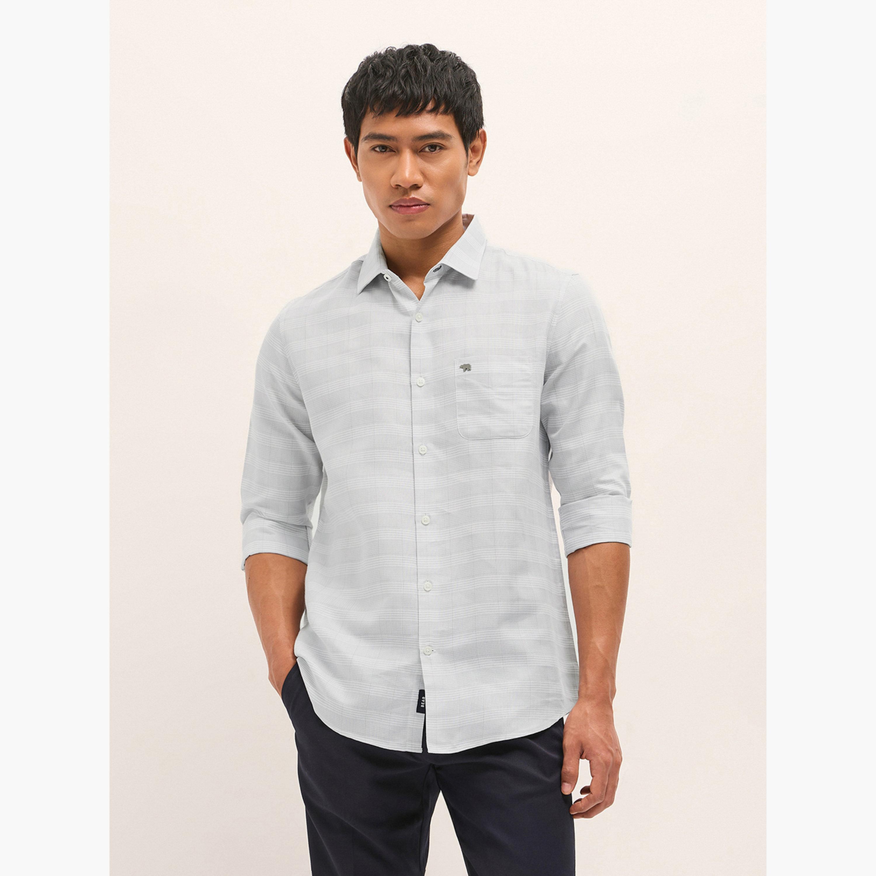 The Bear House X Styli Men's Tailored Fit Checked Cotton Blend Formal Shirt-men-clothing-shirts-image-1
