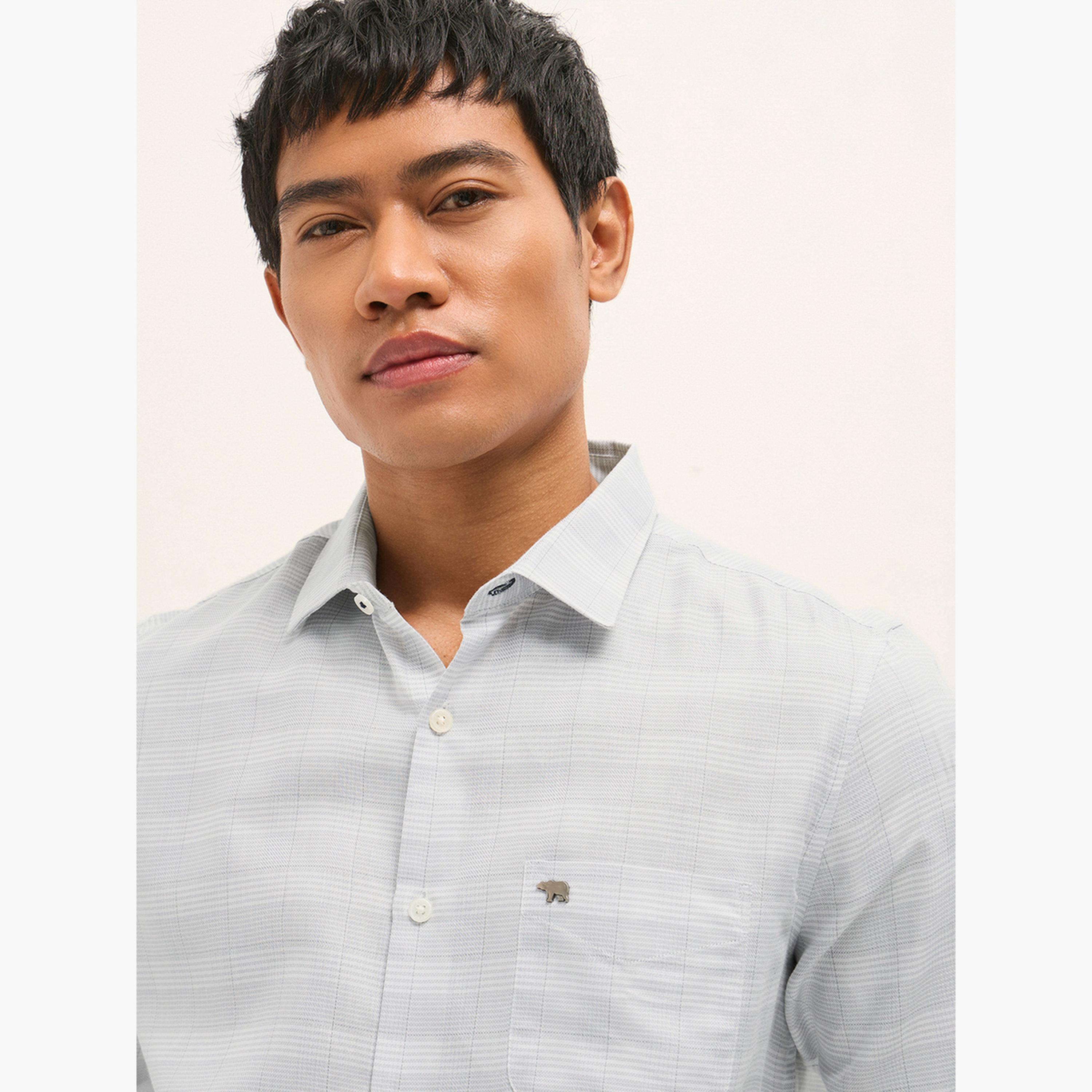 The Bear House X Styli Men's Tailored Fit Checked Cotton Blend Formal Shirt-men-clothing-shirts-image-2