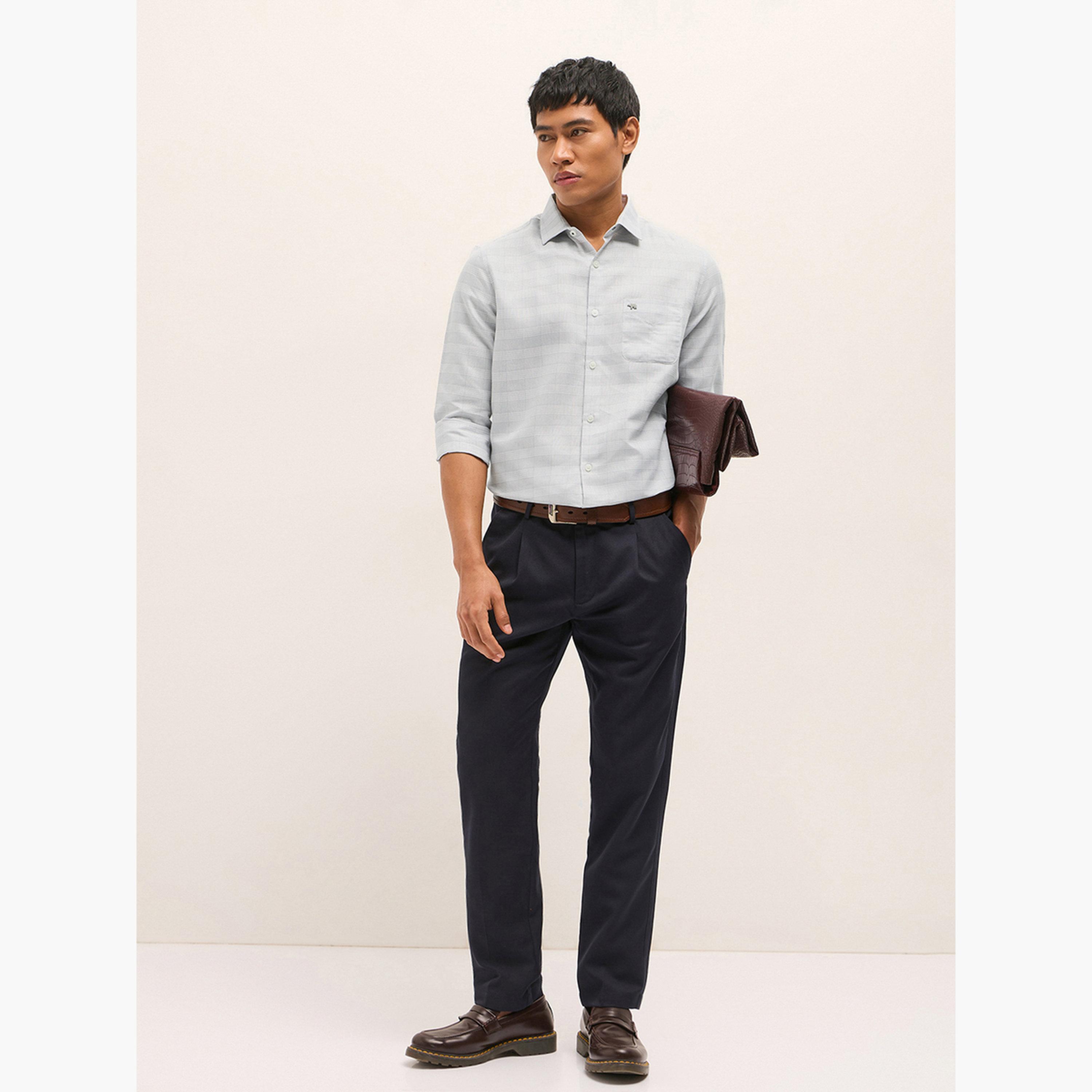ذا بير هاوس × ستايلي - قميص رجالي رسمي من مزيج القطن قصة محددة بنقشة مربعات-men-clothing-shirts-image-4