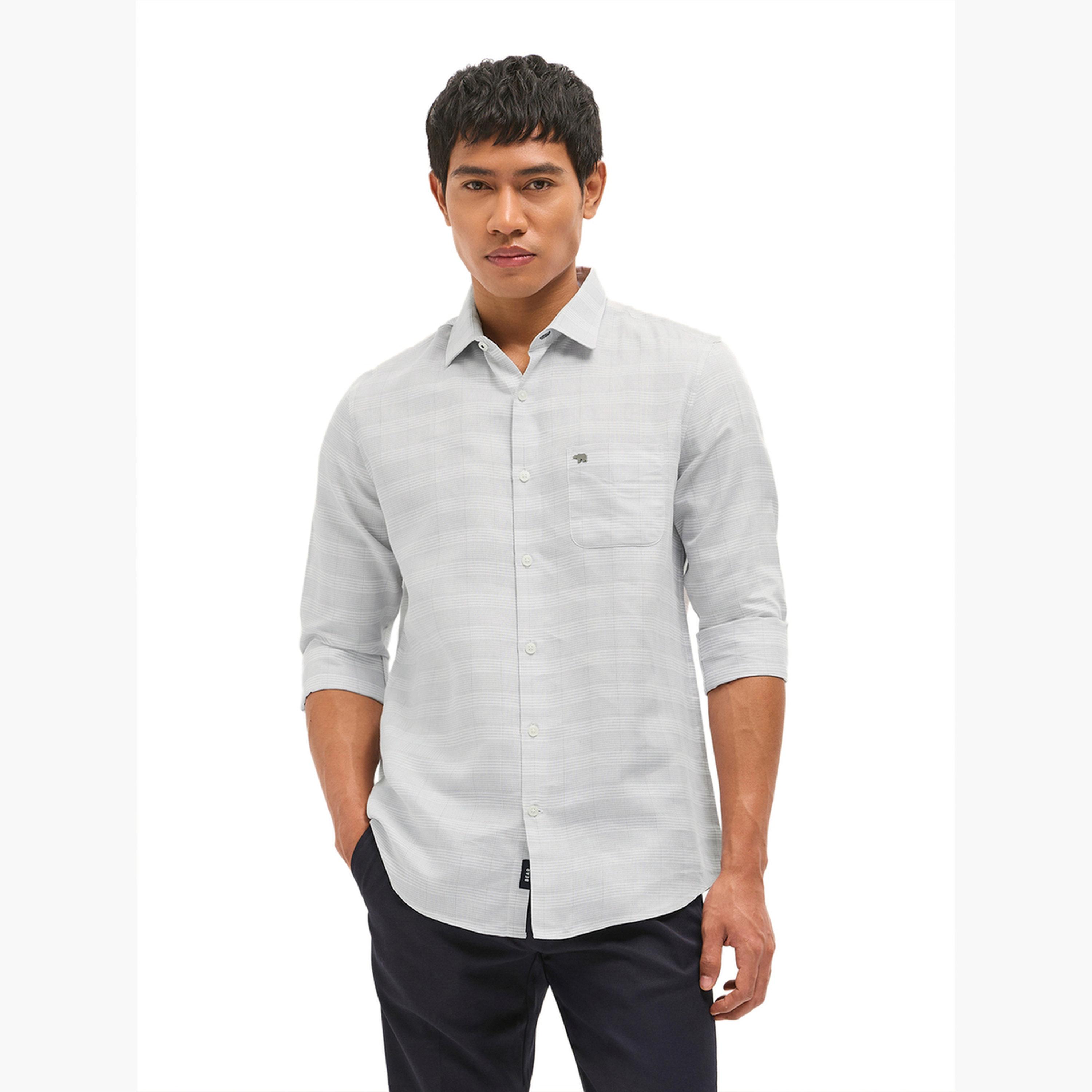 The Bear House X Styli Men's Tailored Fit Checked Cotton Blend Formal Shirt-men-clothing-shirts-image-5