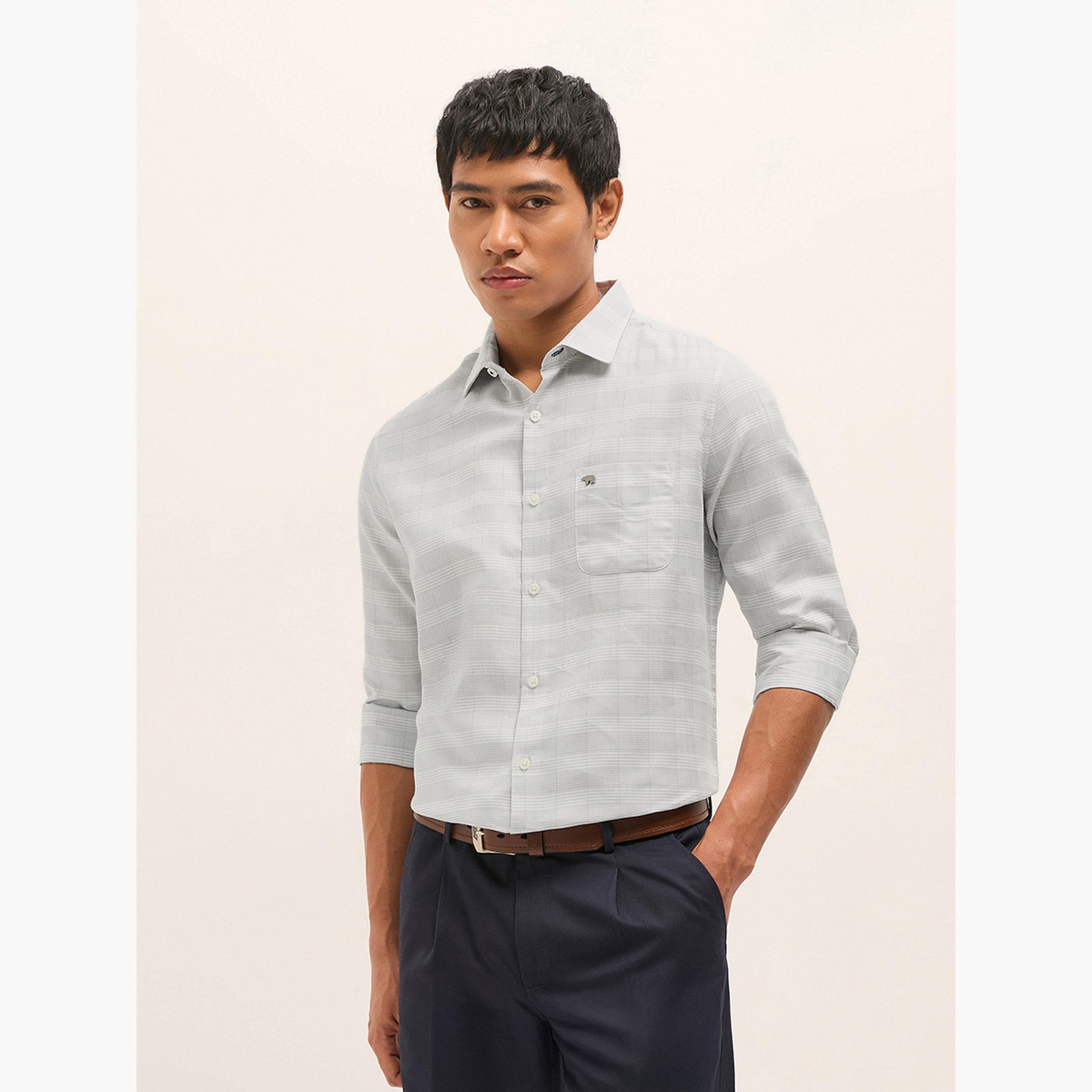 ذا بير هاوس × ستايلي - قميص رجالي رسمي من مزيج القطن قصة محددة بنقشة مربعات-men-clothing-shirts-image-6