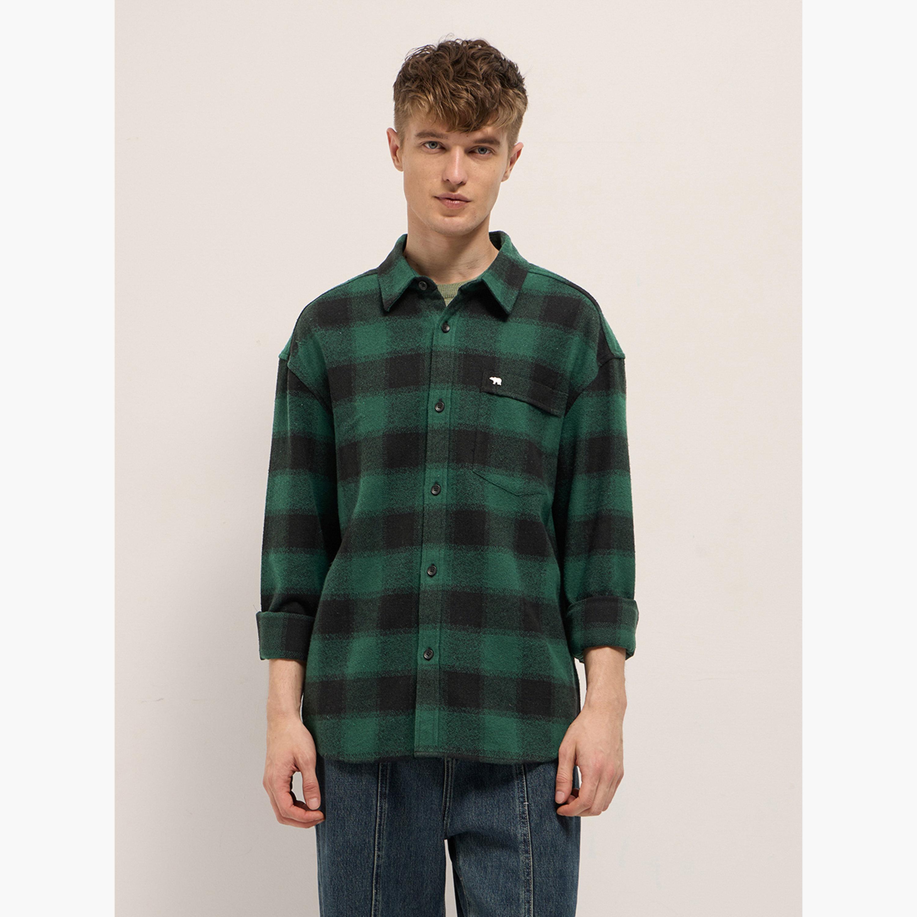 The Bear House X Styli Men's Cotton Checked Relax Fit Flannel Overshirt-men-clothing-shirts-image-1