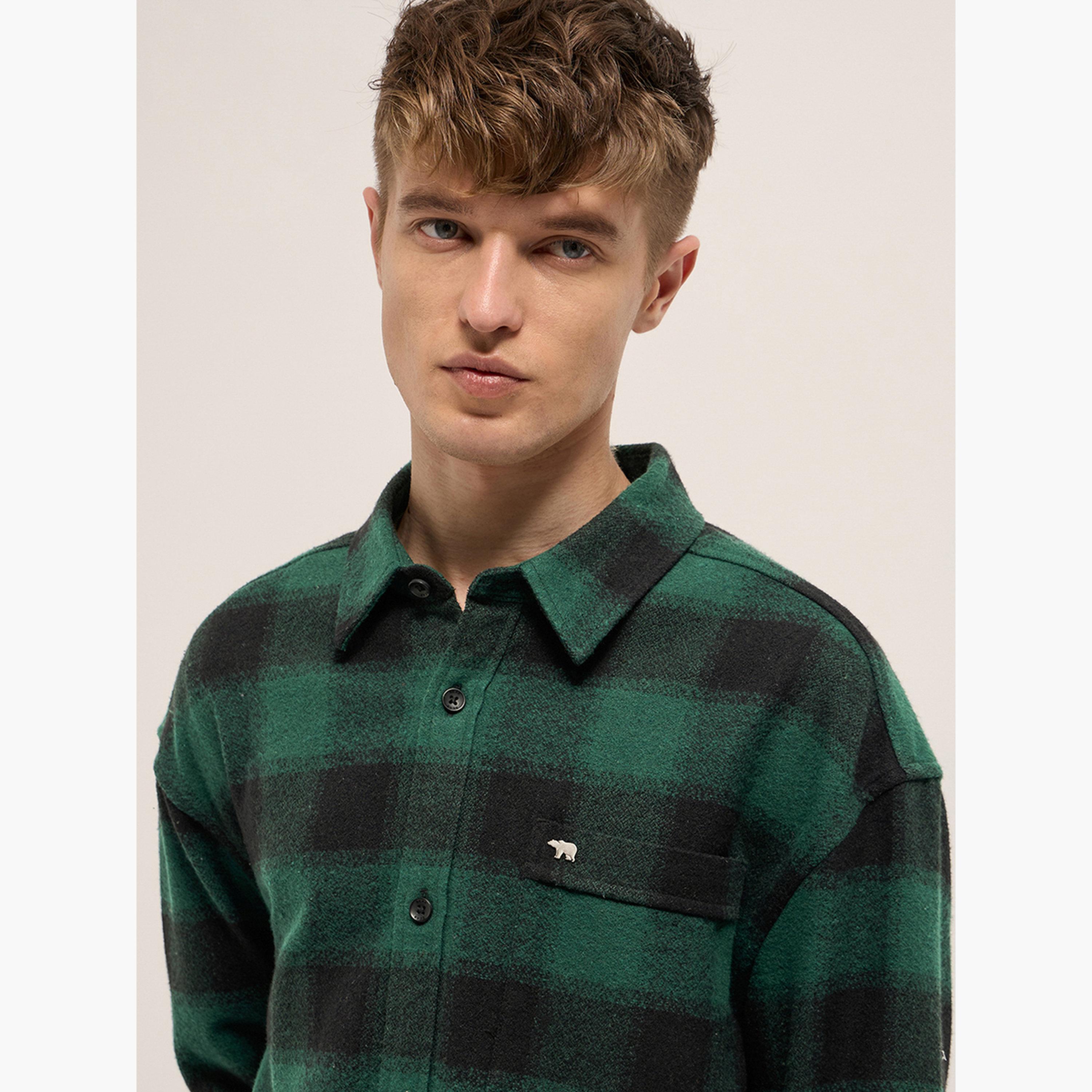 The Bear House X Styli Men's Cotton Checked Relax Fit Flannel Overshirt-men-clothing-shirts-image-2