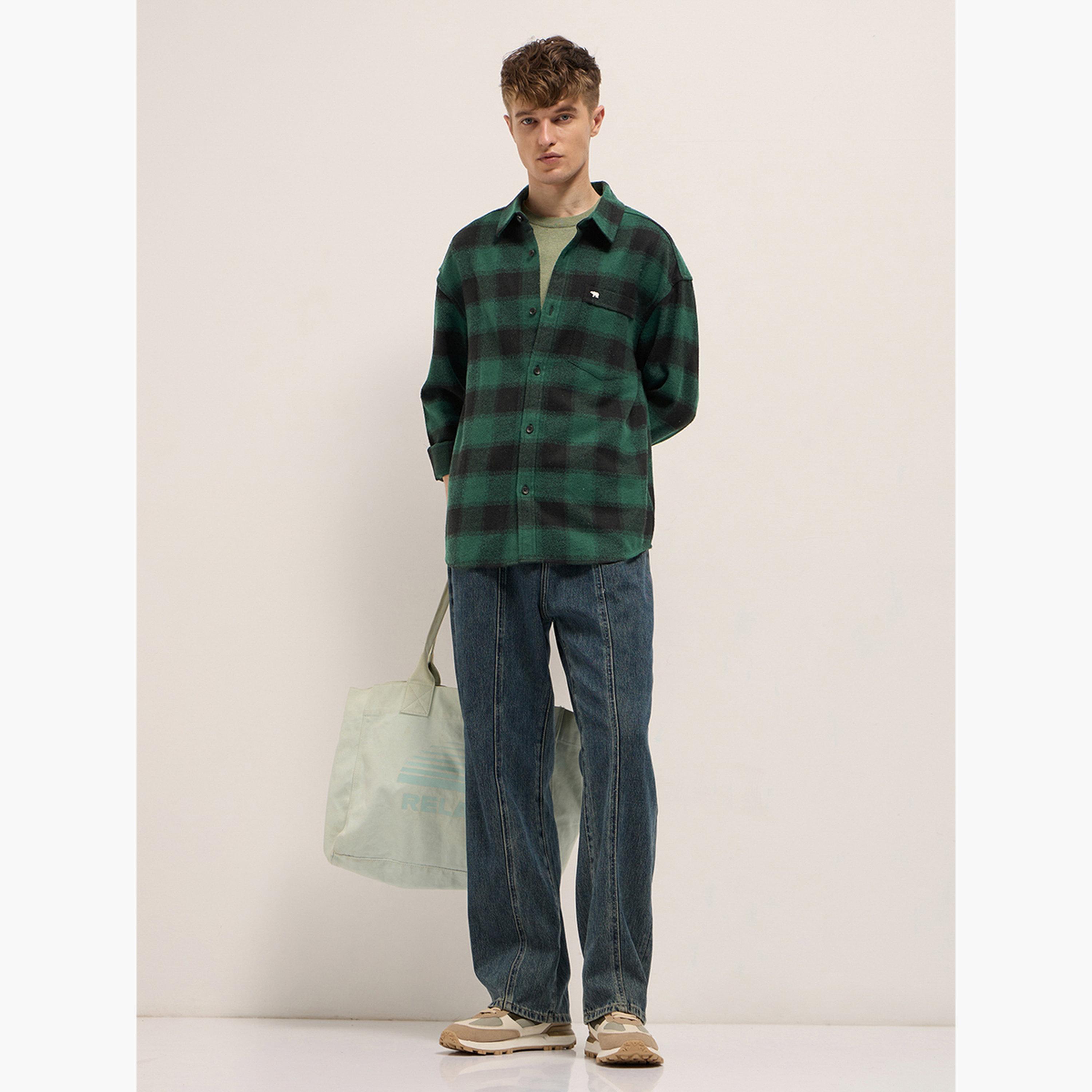 The Bear House X Styli Men's Cotton Checked Relax Fit Flannel Overshirt-men-clothing-shirts-image-4
