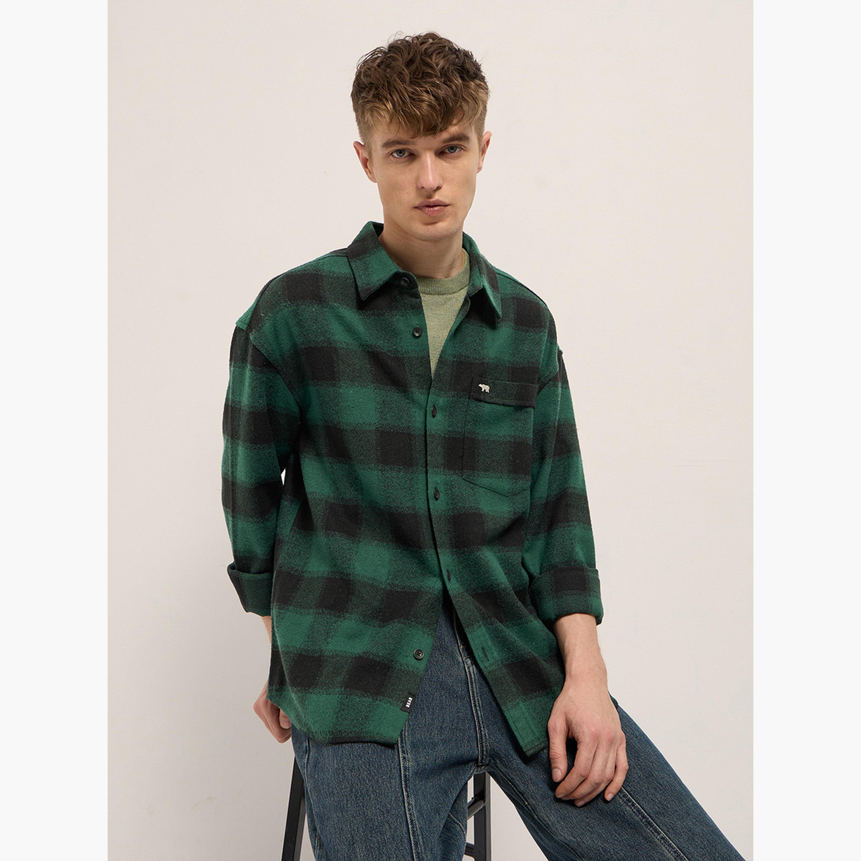 The Bear House X Styli Men's Cotton Checked Relax Fit Flannel Overshirt-men-clothing-shirts-image-5