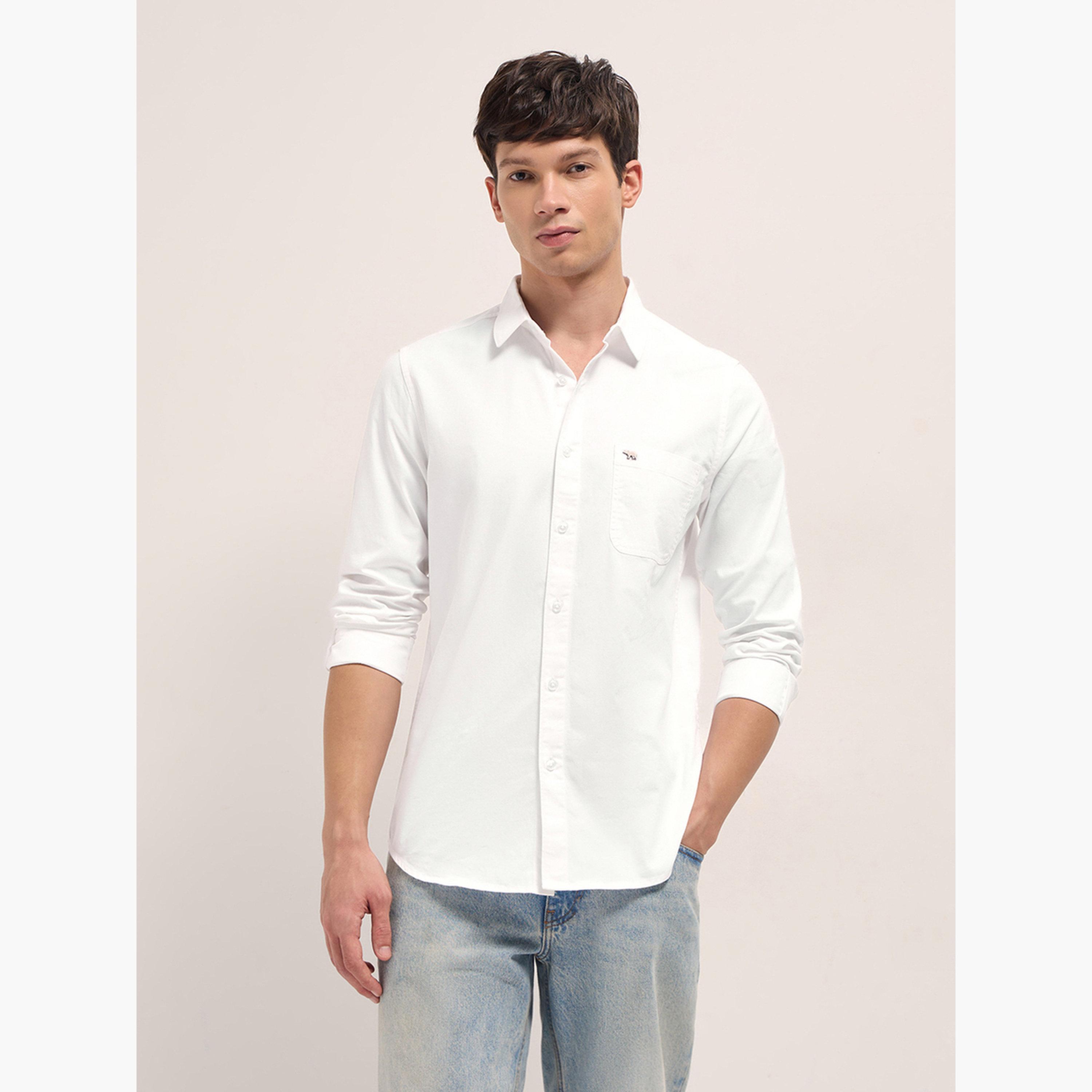 ذا بير هاوس × ستايلي - قميص رجالي قطني سادة بقصة ضيقة لإطلالة الكاجوال-men-clothing-shirts-image-1
