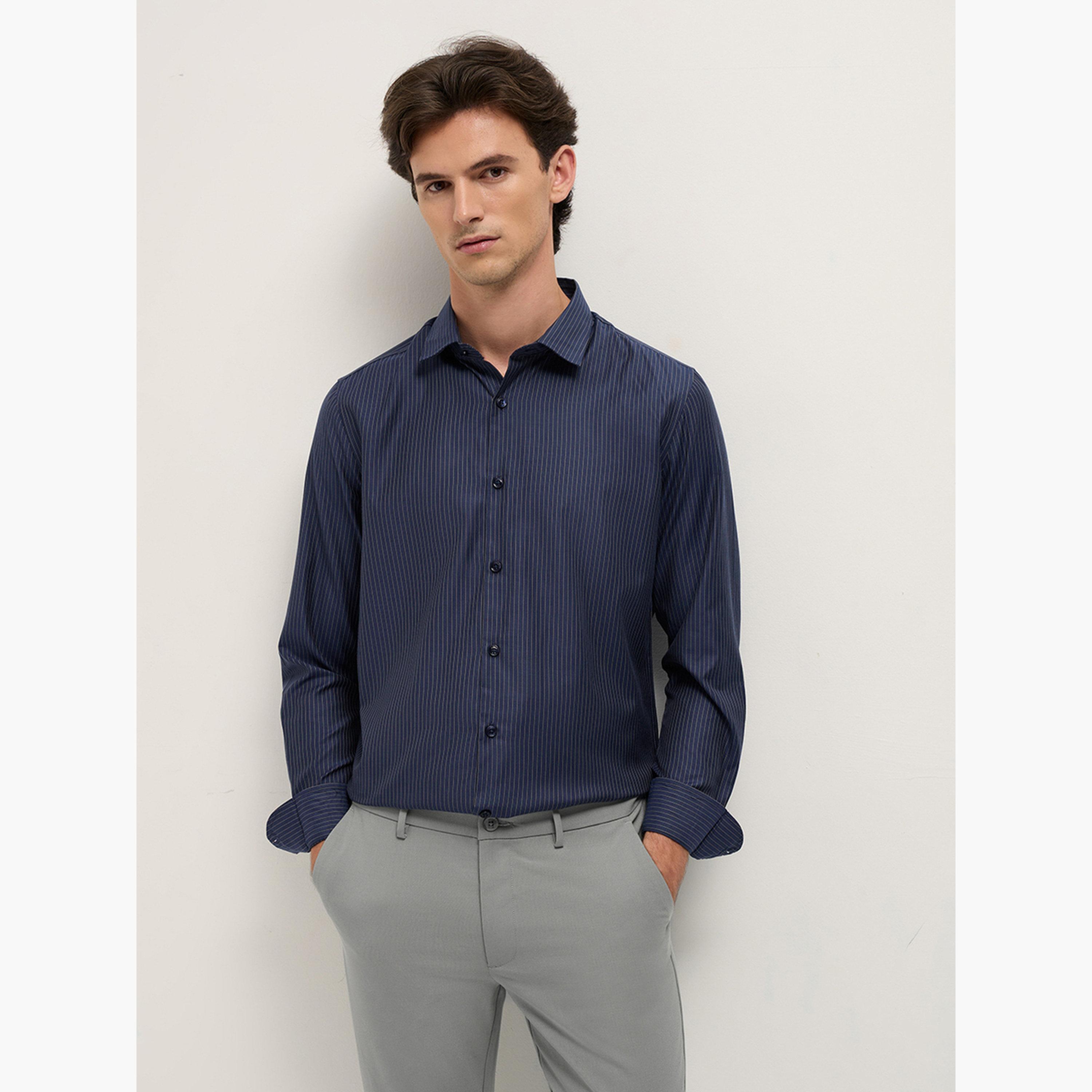 ذا بير هاوس × ستايلي - قميص رجالي رسمي مخطط منسوج قصة محددة-men-clothing-shirts-image-1
