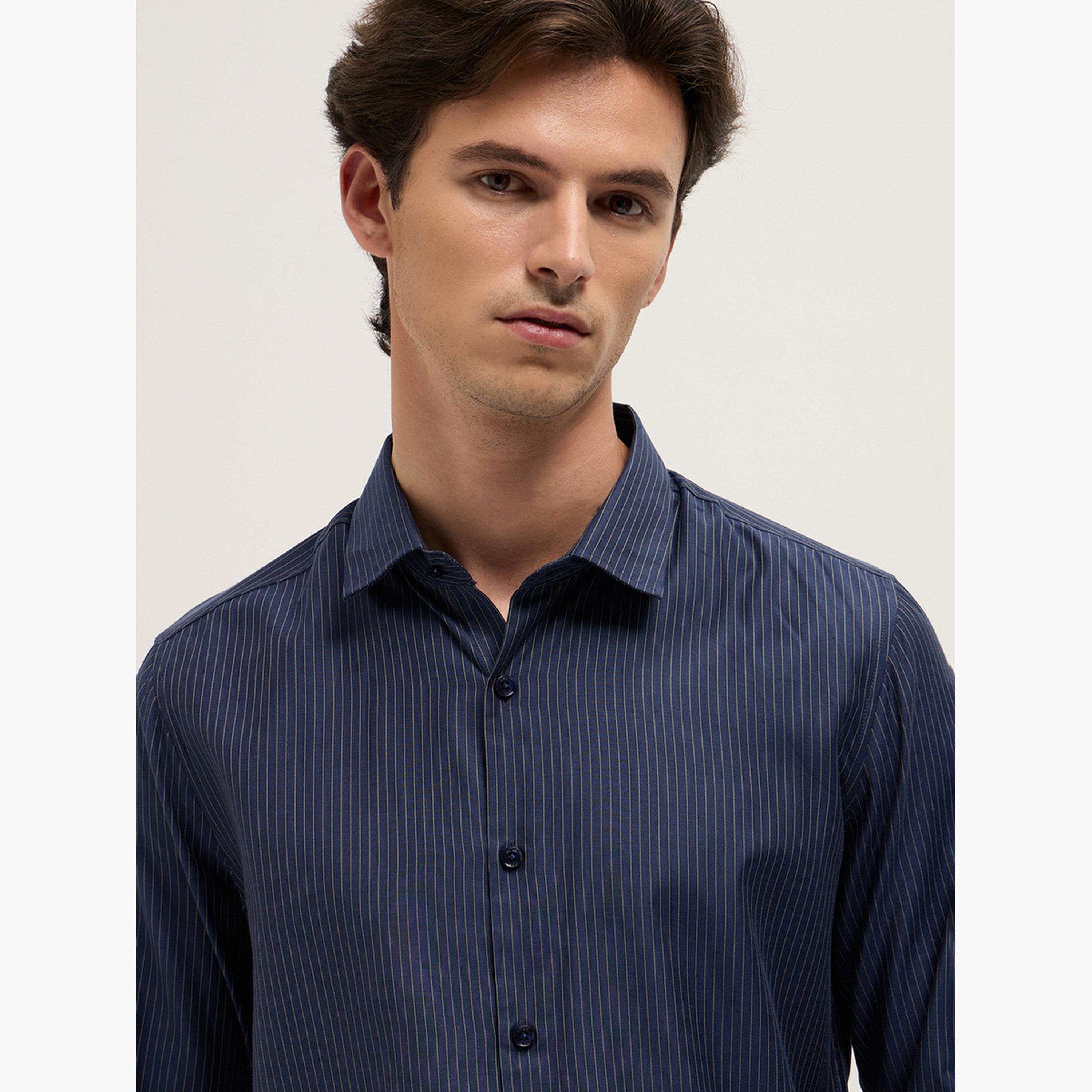 ذا بير هاوس × ستايلي - قميص رجالي رسمي مخطط منسوج قصة محددة-men-clothing-shirts-image-2