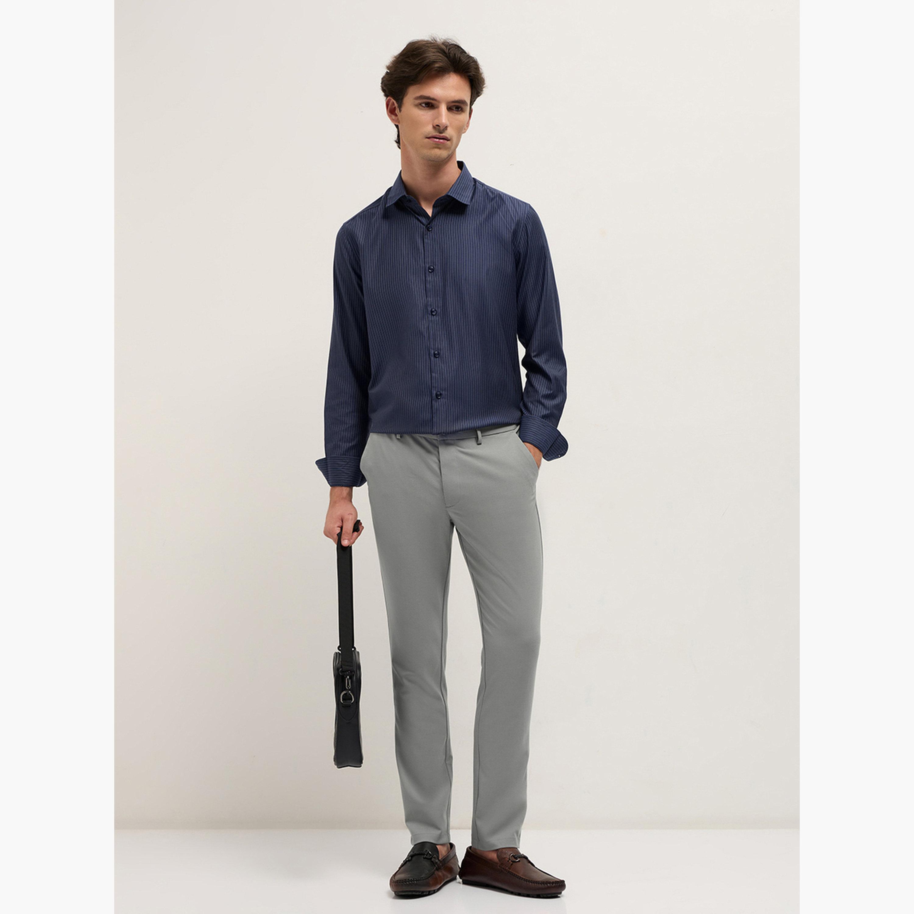 ذا بير هاوس × ستايلي - قميص رجالي رسمي مخطط منسوج قصة محددة-men-clothing-shirts-image-3