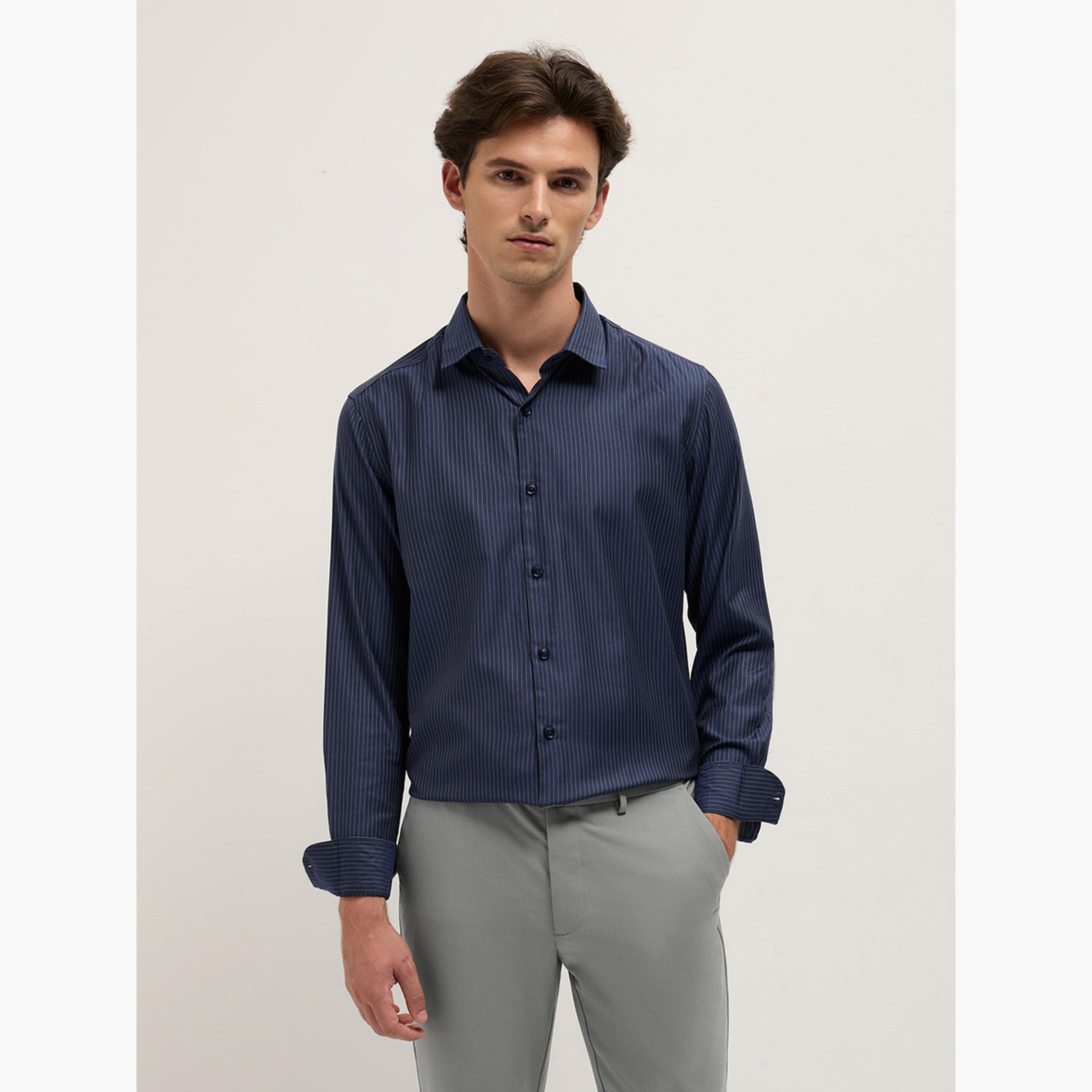 ذا بير هاوس × ستايلي - قميص رجالي رسمي مخطط منسوج قصة محددة-men-clothing-shirts-image-4
