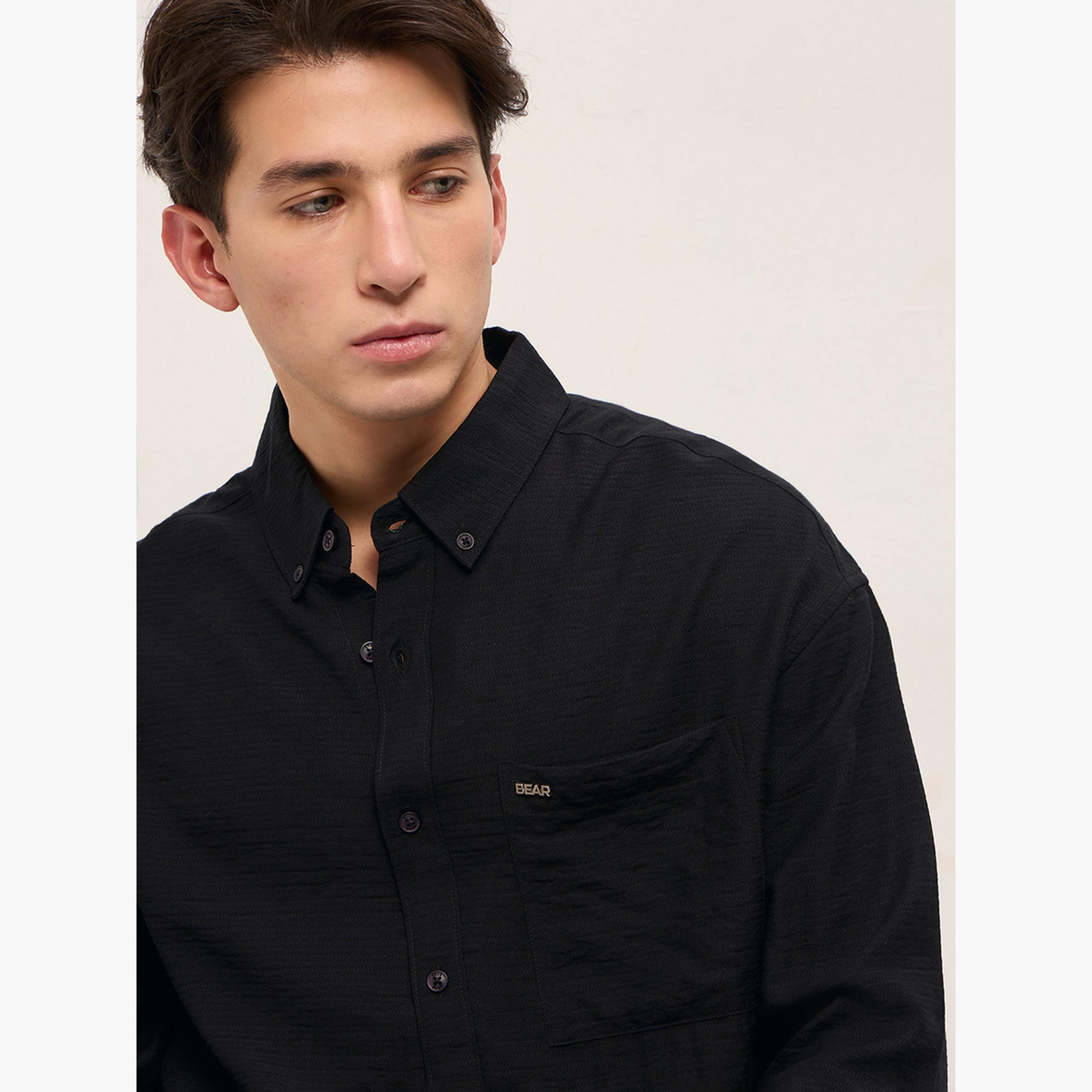 The Bear House X Styli Men's Herringbone Design Relax Fit Casual shirt-men-clothing-shirts-image-2