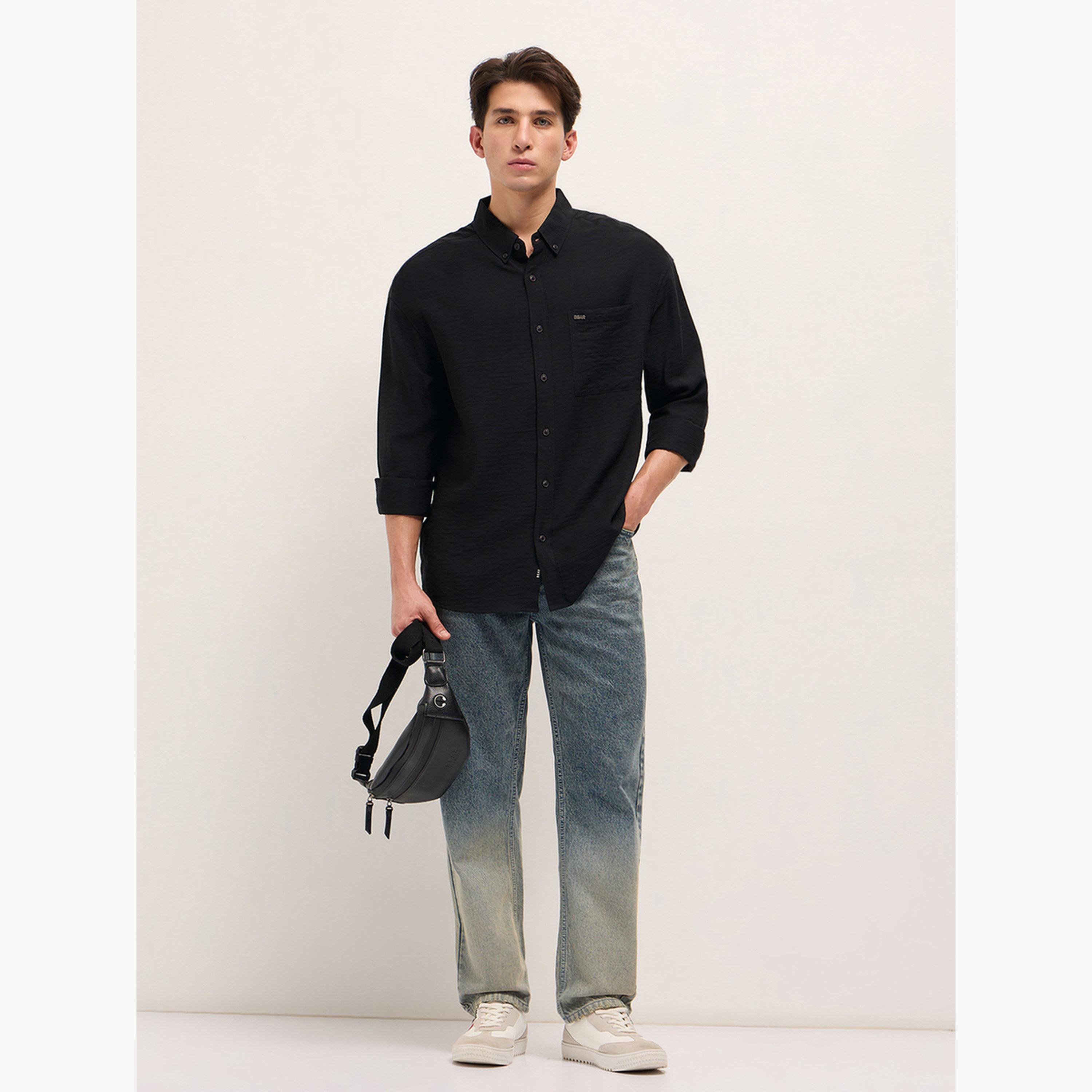 The Bear House X Styli Men's Herringbone Design Relax Fit Casual shirt-men-clothing-shirts-image-3