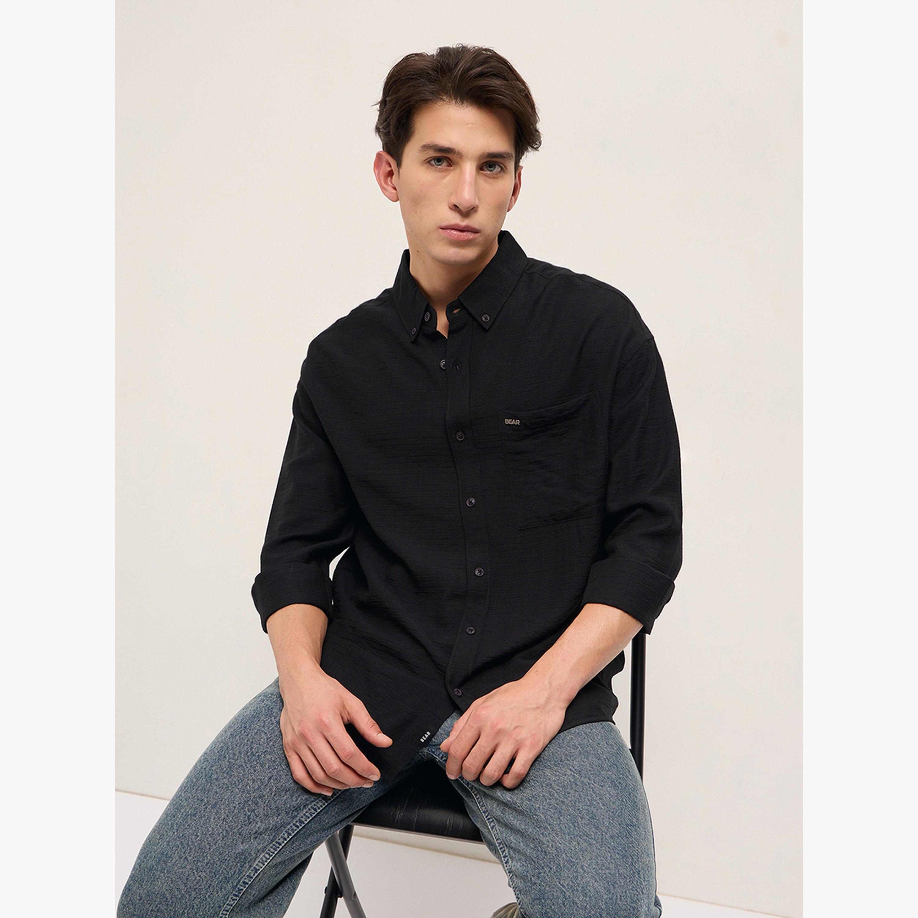 The Bear House X Styli Men's Herringbone Design Relax Fit Casual shirt-men-clothing-shirts-image-5