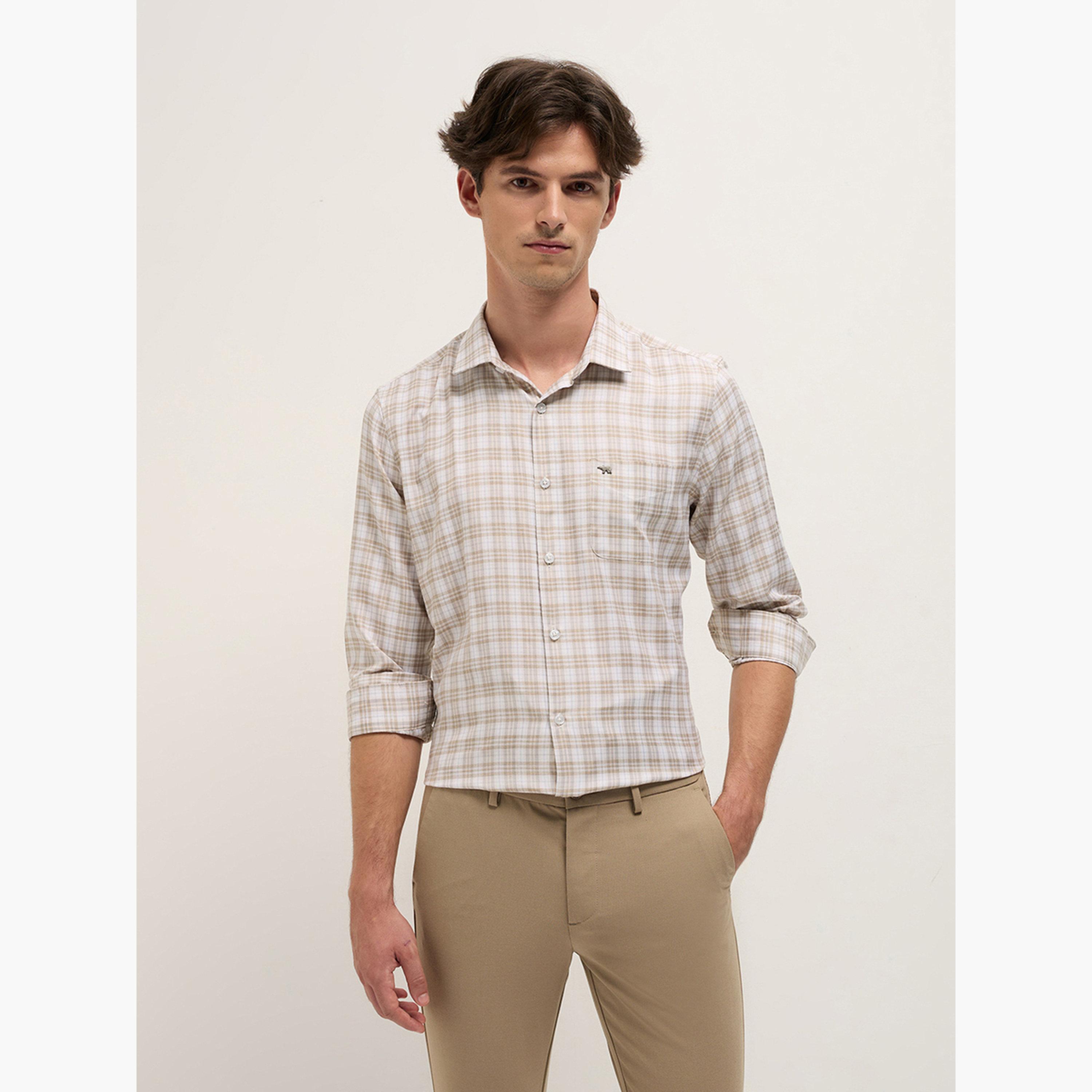 ذا بير هاوس × ستايلي - قميص رجالي رسمي بنقشة مربعات قصة محددة-men-clothing-shirts-image-1