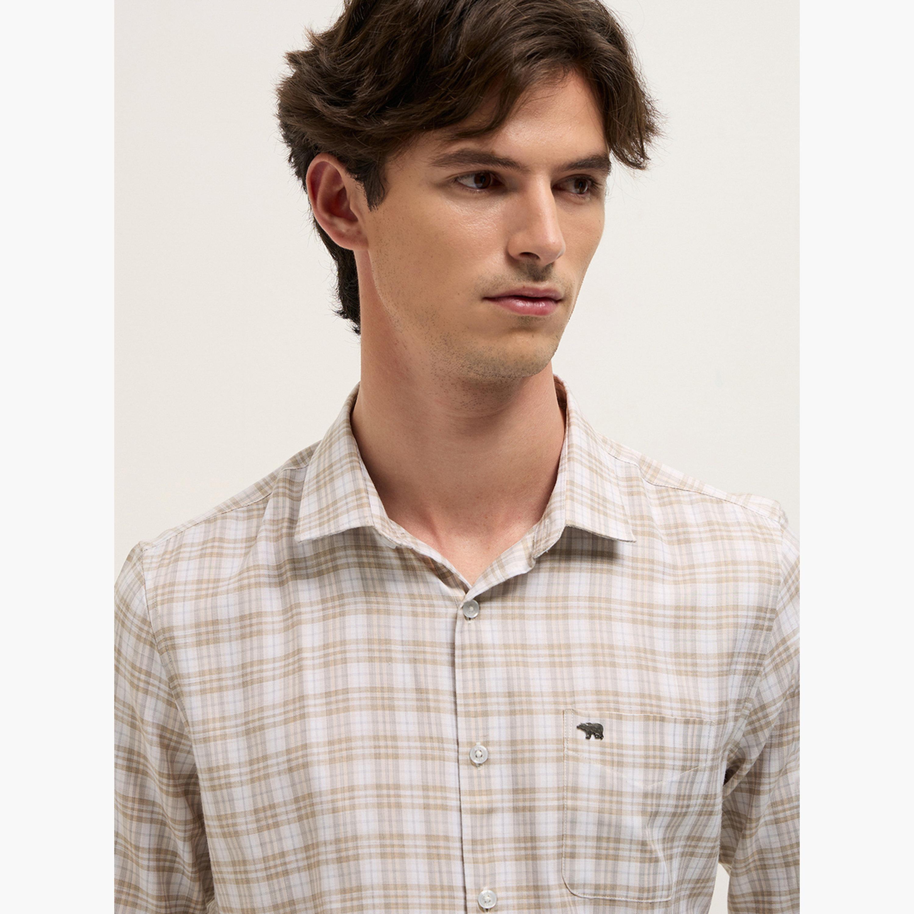 ذا بير هاوس × ستايلي - قميص رجالي رسمي بنقشة مربعات قصة محددة-men-clothing-shirts-image-2