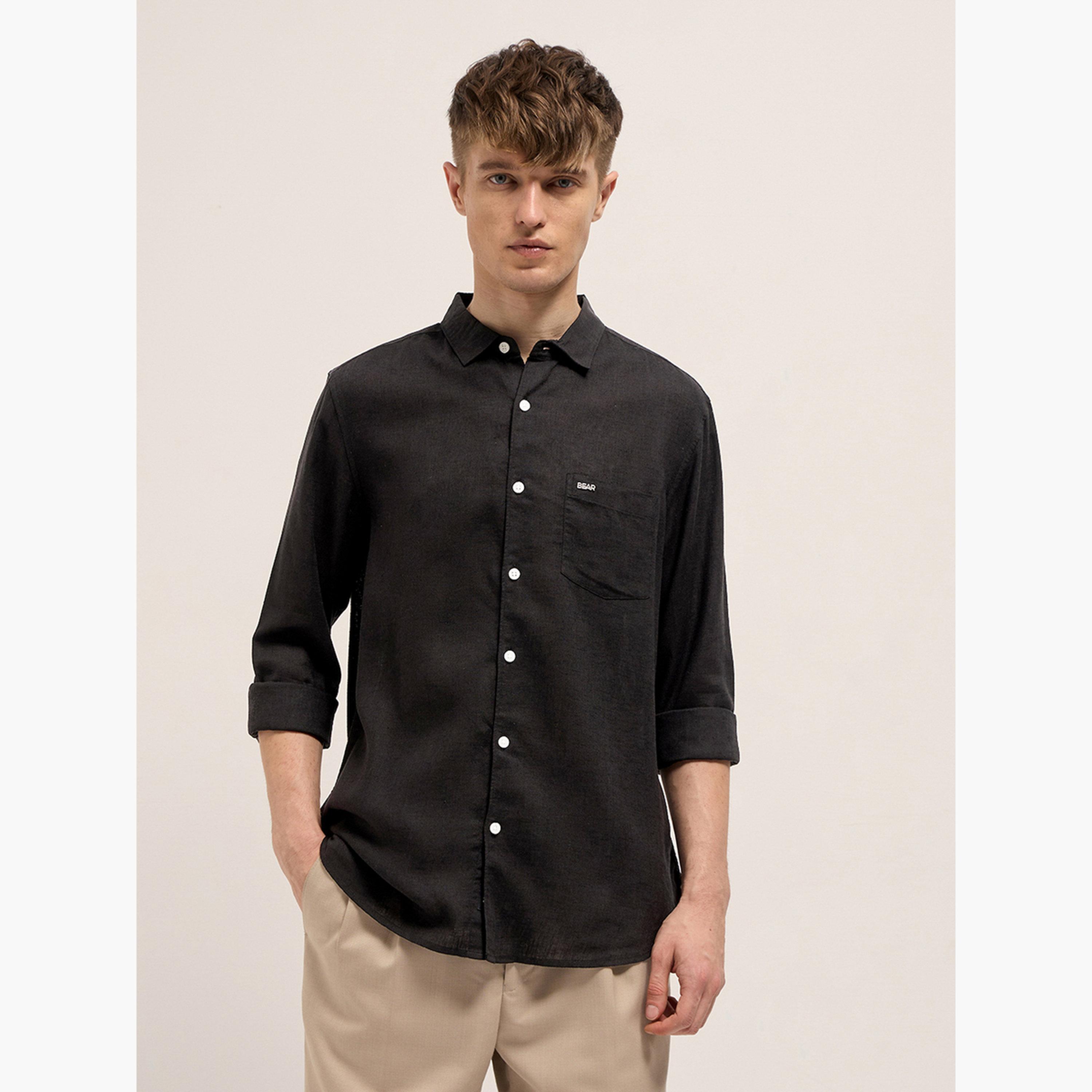The Bear House X Styli Men's Solid Slim Fit Casual Shirt-men-clothing-shirts-image-1